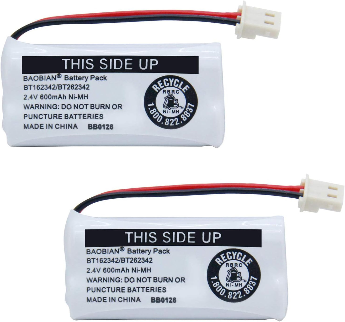 2.4V Ni-MH BT162342 BT262342 Battery for BT183342 BT283342 BT166342 BT266342 VTech CS6114 CS6419 CS6719 AT&T EL52300 CL80111 Cordless Phone (2 Pack)