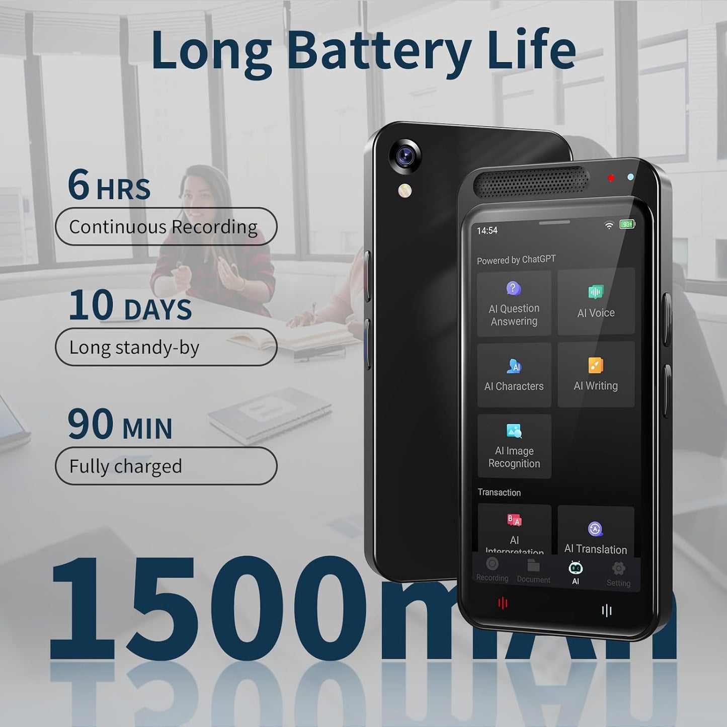 AI Voice Recorder with Playback, Digital Voice Recorder with AI Transcription, Summary, Translation, Full Touch Screen Recorder with 80GB, Audio Recorder Device for Meetings, Lectures, Interviews