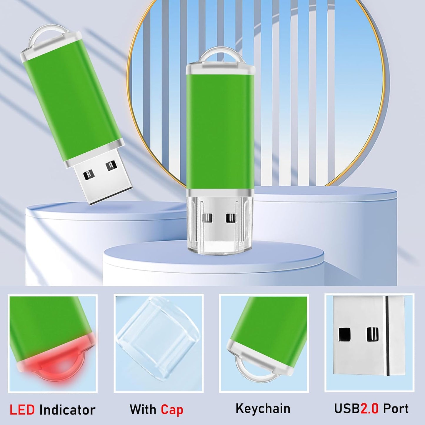 1GB USB Flash Drive 20 Pack Nicepicten Bulk USB 2.0 Thumb Drives 20Pack Metal Jump Zip Drive Memory Stick Pendrive Memoria USB 1 GB with 20PCS Lanyard Label - Green 20 X 1GB Flash Drives Bulk