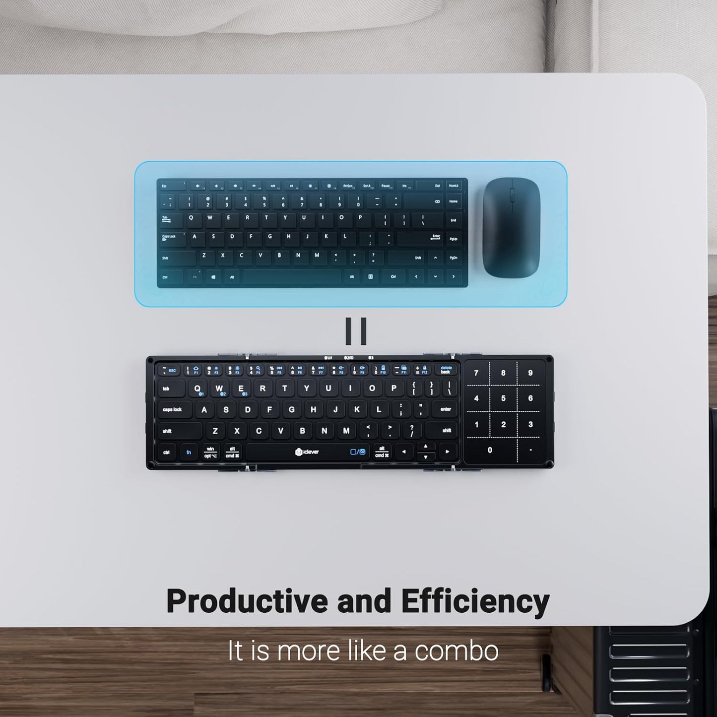 iClever Foldable Bluetooth Keyboard, BK18 Foldable Keyboard with Touchpad and Number Pad, Portable, Rechargeable, Pocket Size for Travel, Compatible with iPad, iPhone, Laptop