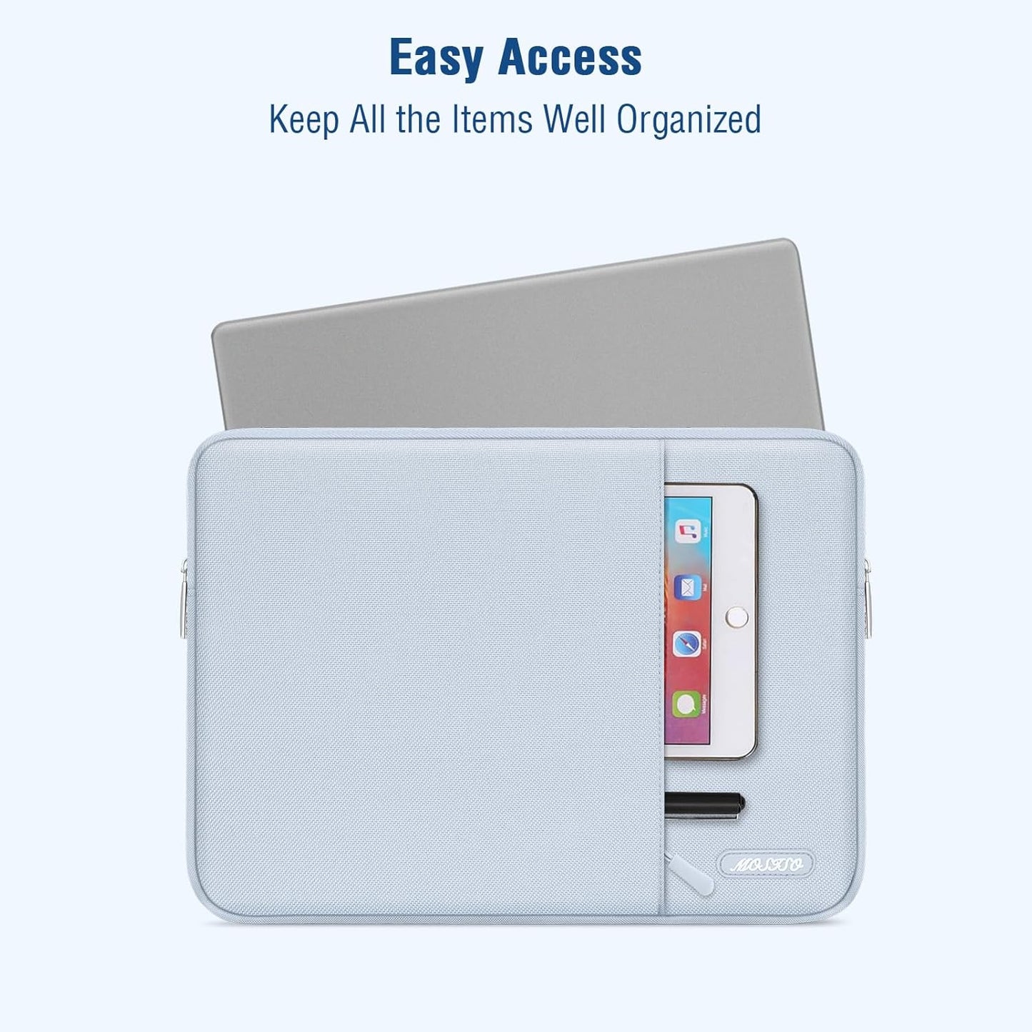 MOSISO Laptop Case 16 inch, 15-15.6 inch Laptop Sleeve Compatible with MacBook Pro 16 M4 M3 M2 M1, HP Acer Dell Lenovo ASUS Notebook, Polyester Vertical Computer Sleeve Bag with Pocket, Baby Blue