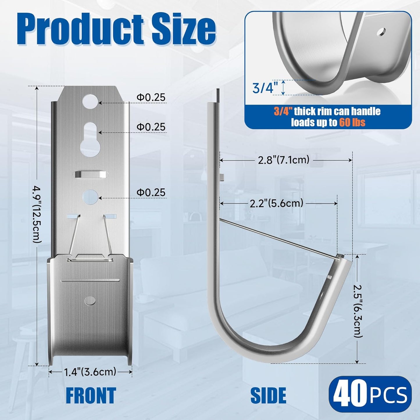 40 Pack J Cable Hook with Retainer Clip, 2-Inch Heavy Duty Wall Mount J-Hooks,J-Hook for Hanging Cable & Wire,Cable Hooks for Structured Cabling and Cable Management