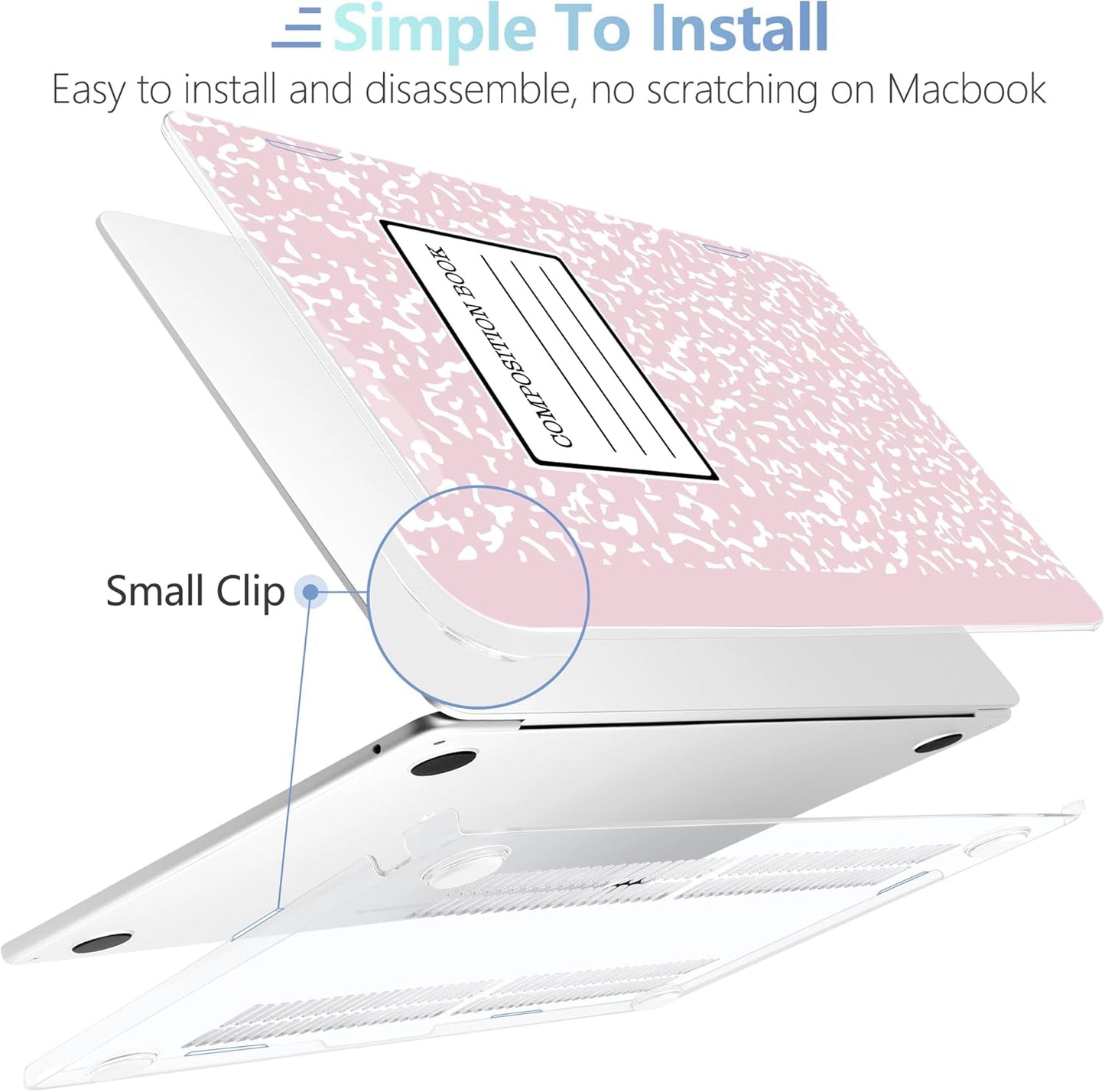 MEEgoodo Case for M4/M3/M2 MacBook Air 13.6 inch Case 2025 2024 2022, Fit Model A3240/A3113/A2681, Laptop Hard Shell with Keyboard Cover Compatible with MacBook Air 13 inch, Pink Composition Book