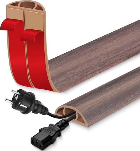Floor Cord Cover for Wires on Floor Self Adhesive Cord Hider Floor Cable Management Wire Covers for Cords Protector Prevent Cable Trips Cord Cavity W 0.59" x H 0.31", Grayish Brown Wood, 20Ft