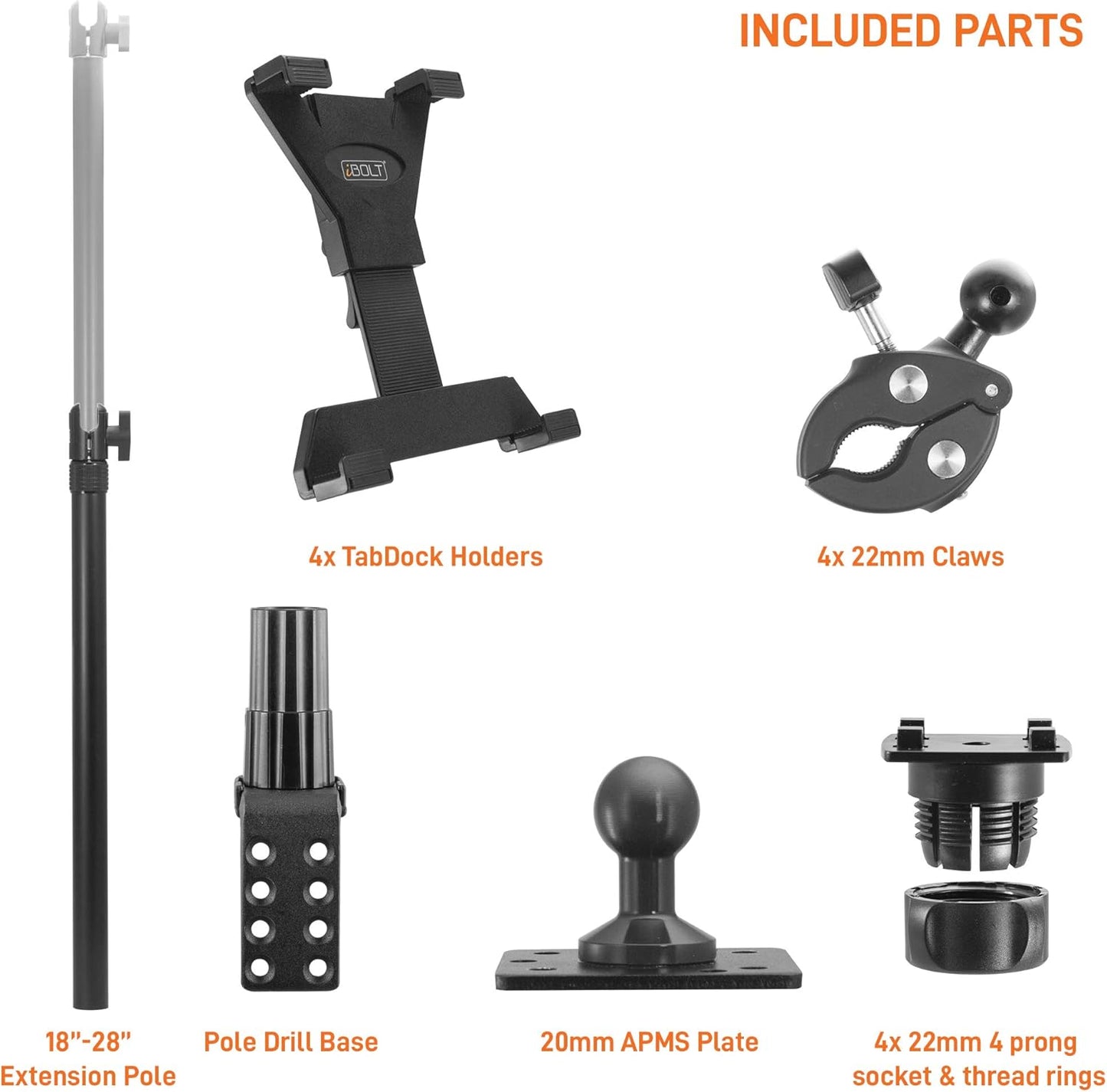 iBOLT TabDock Point of Purchase Wall Mount - with 4 Tablet Holders Perfect for Multiple delivery Applications (DoorDash, Uber eats, Postmates, etc.) Fits 7 to 10 inch Tablets