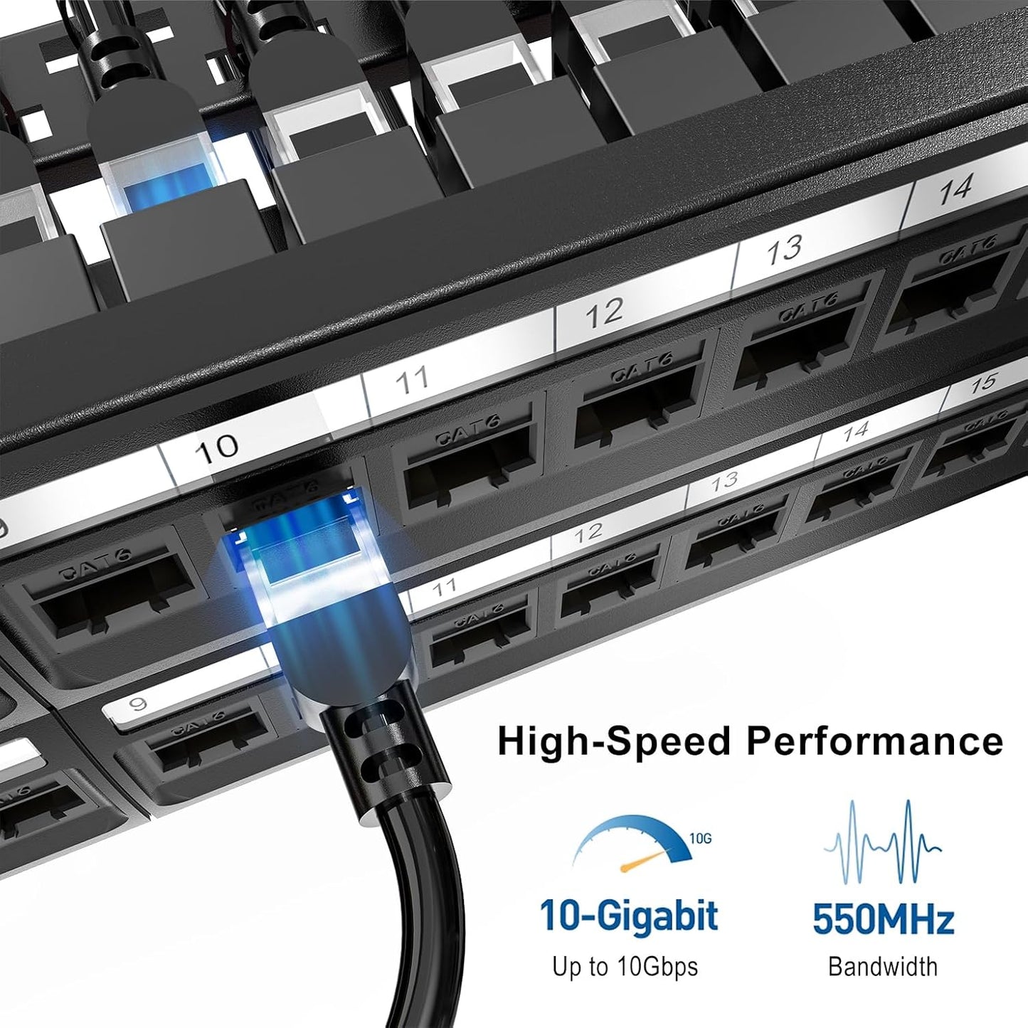 Jadaol 48 Port Patch Panel Rackmount or Wall Mount 19-Inch, 2U Cat6 Network Panel Preloaded with 48 Keystone Couplers plus 2 Spare, 10Gbps Ethernet Patch Panel with Cable Management & Back Support Bar