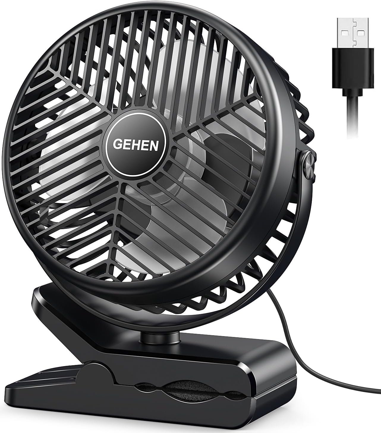 GEHEN Clip-On Fan with Sturdy Clamp, USB-Powered Fan 3-Speed, Ultra-Quiet Operation Ideal for Bedroom, Office, & Stroller