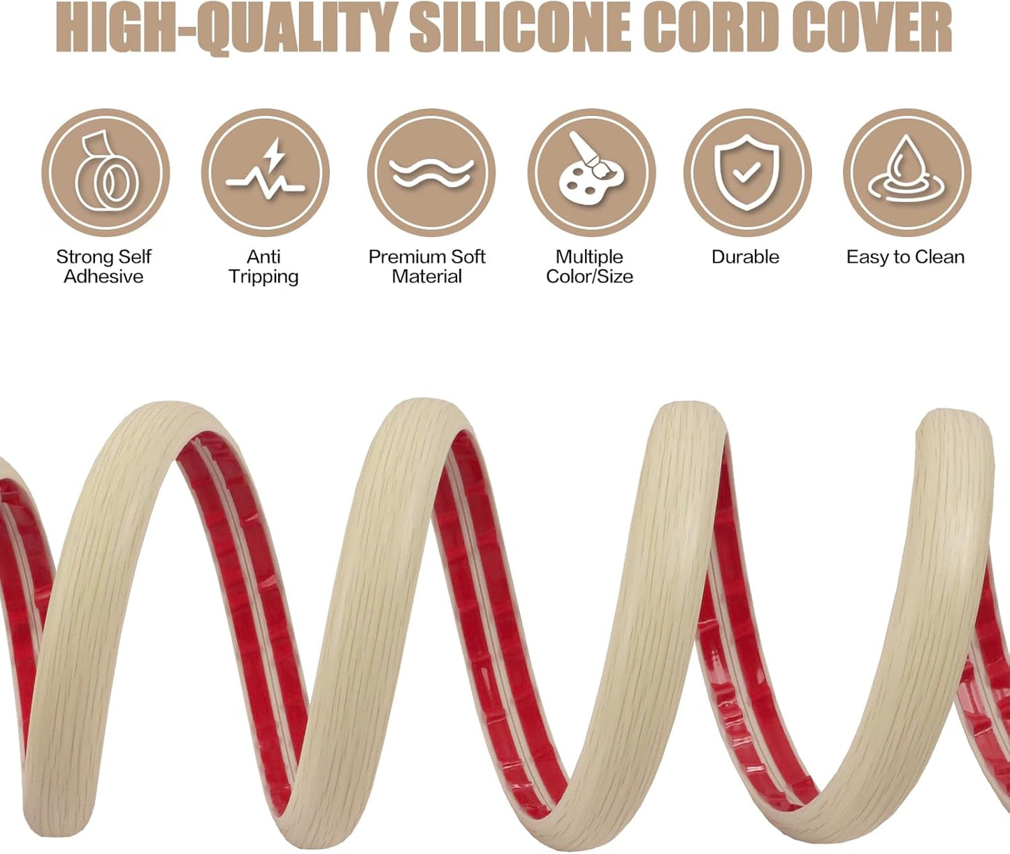 Floor Cord Cover Self Adhesive Cord Hider,3.3FT Cable Management, Extension Strip Protector for Wires, Prevent Cable Trips for Offices, Gyms, Exhibitions Cavity:0.3"(W) x 0.28"(H) Yellow Wood