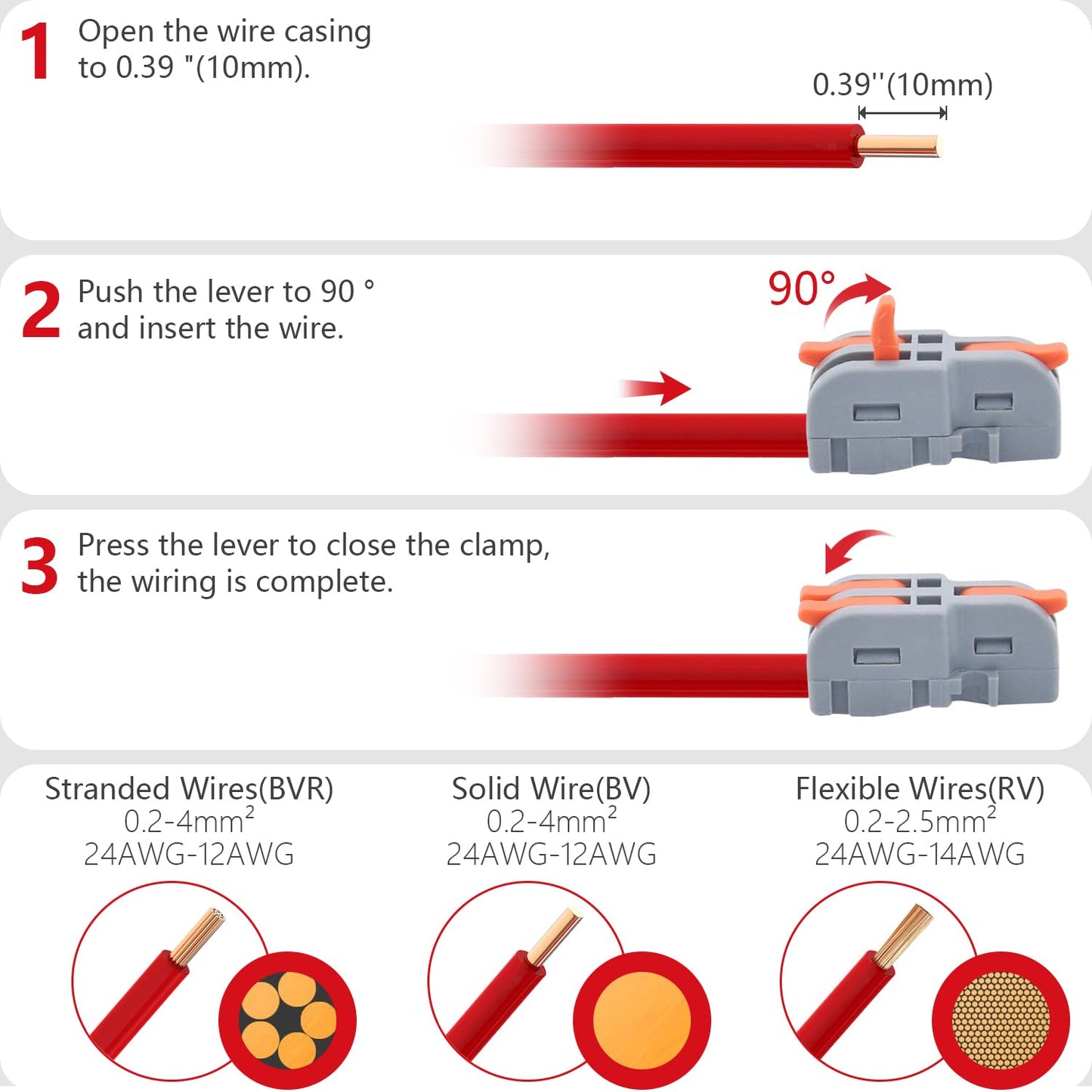 20Pcs Lever Wire Connectors, 1 in 2 Out DIY Mini Splicing Compact Splitter Docking Terminal Block Electrical Connectors, 24-12 AWG