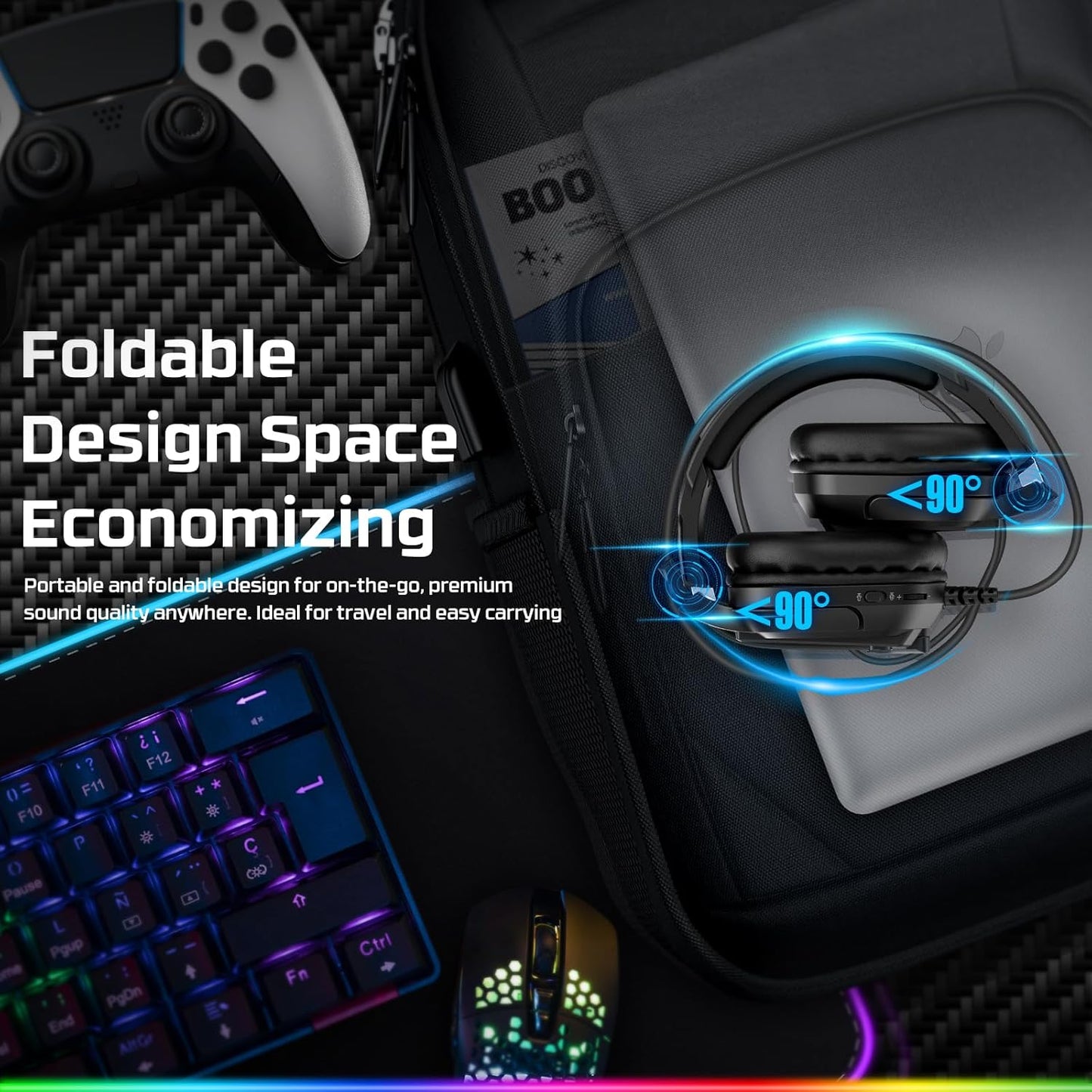 FC200 Foldable Gaming Headset for PS4, PS5, PC, Xbox, Switch - Wired Gaming Headphones with ENC Mic && RGB Light