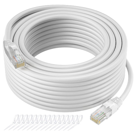 Cat5e Ethernet Cable 150 FT, Long Cat 5e Internet Cable, White Snagless Patch Cord, Flexible, Network, LAN, PoE, Standard RJ45 Connector for PC, Server, Router, Modem, TV, PS5 - with 15 Cable Ties