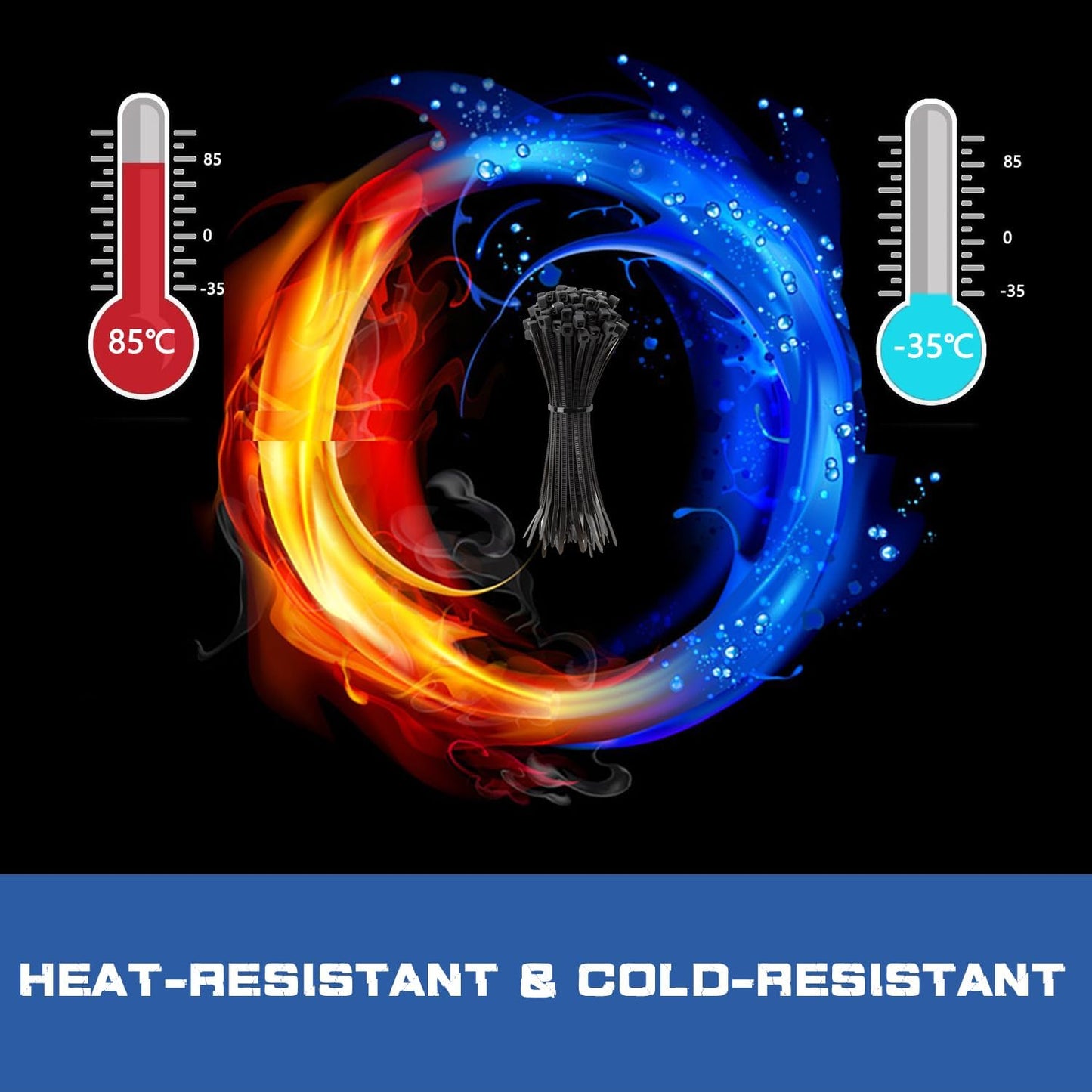 2000 PCS Zip Ties Assorted Sizes 4+6+8+10+12 Inch Self-locking Nylon Cable ties Outdoor, UV Resistant Wire Straps for Home Office Garden Workshop Indoor Outdoor Fence(Black)