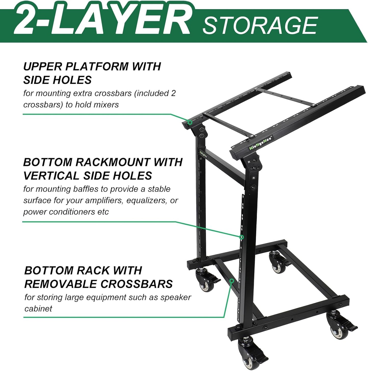 12U DJ Mixer Stand Rack Mount Rolling Stand Stage Cart Adjustable Rack Mount for Music Studio Booth Pro Audio Recording Cabinet Stage Equipment