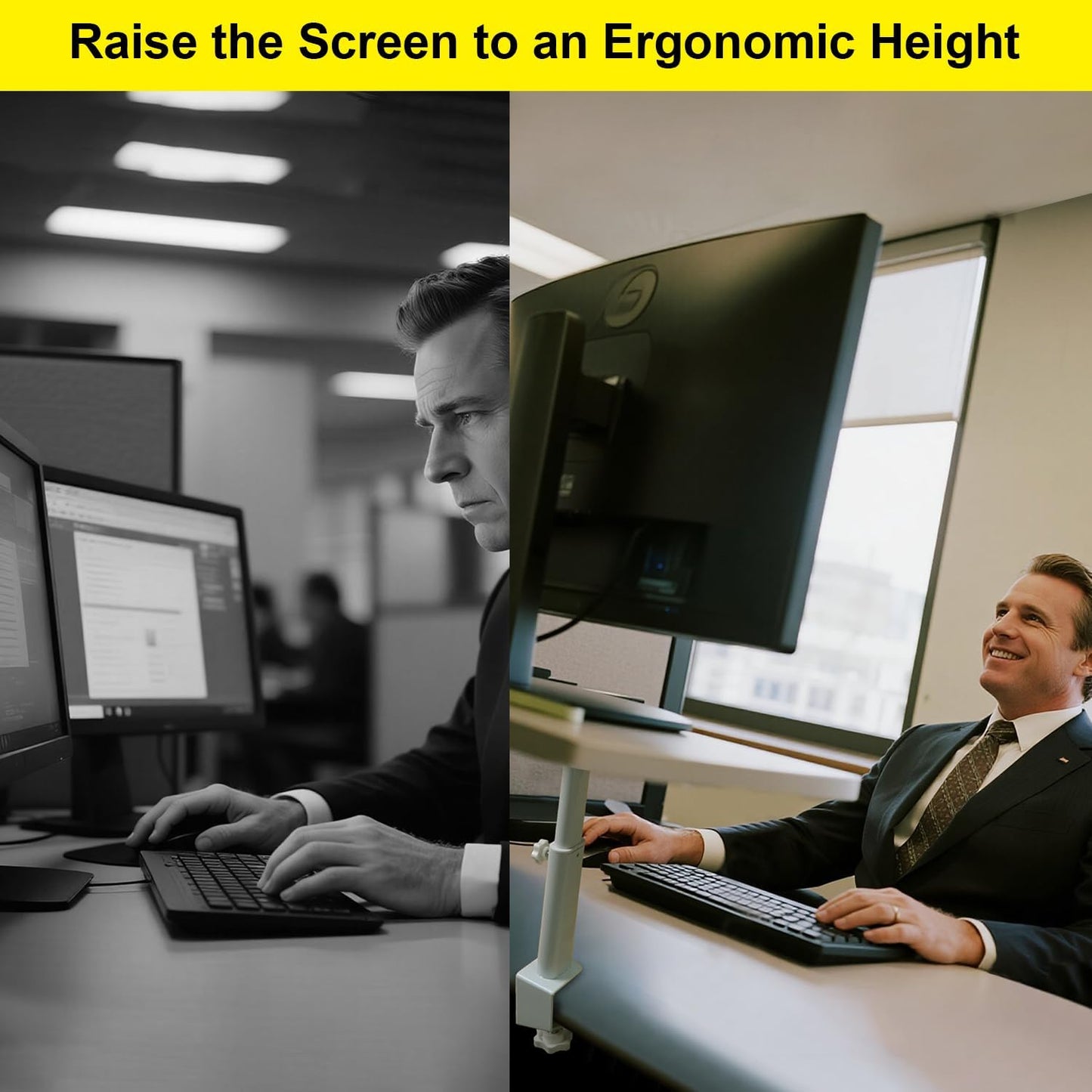 Clamp-On Monitor Stand Riser with Phone/Pad Holder, Height Adjustable from 6.7" to 10.7", Computer Desk Shelf for Laptop, PC, Home Office Workstation (White)