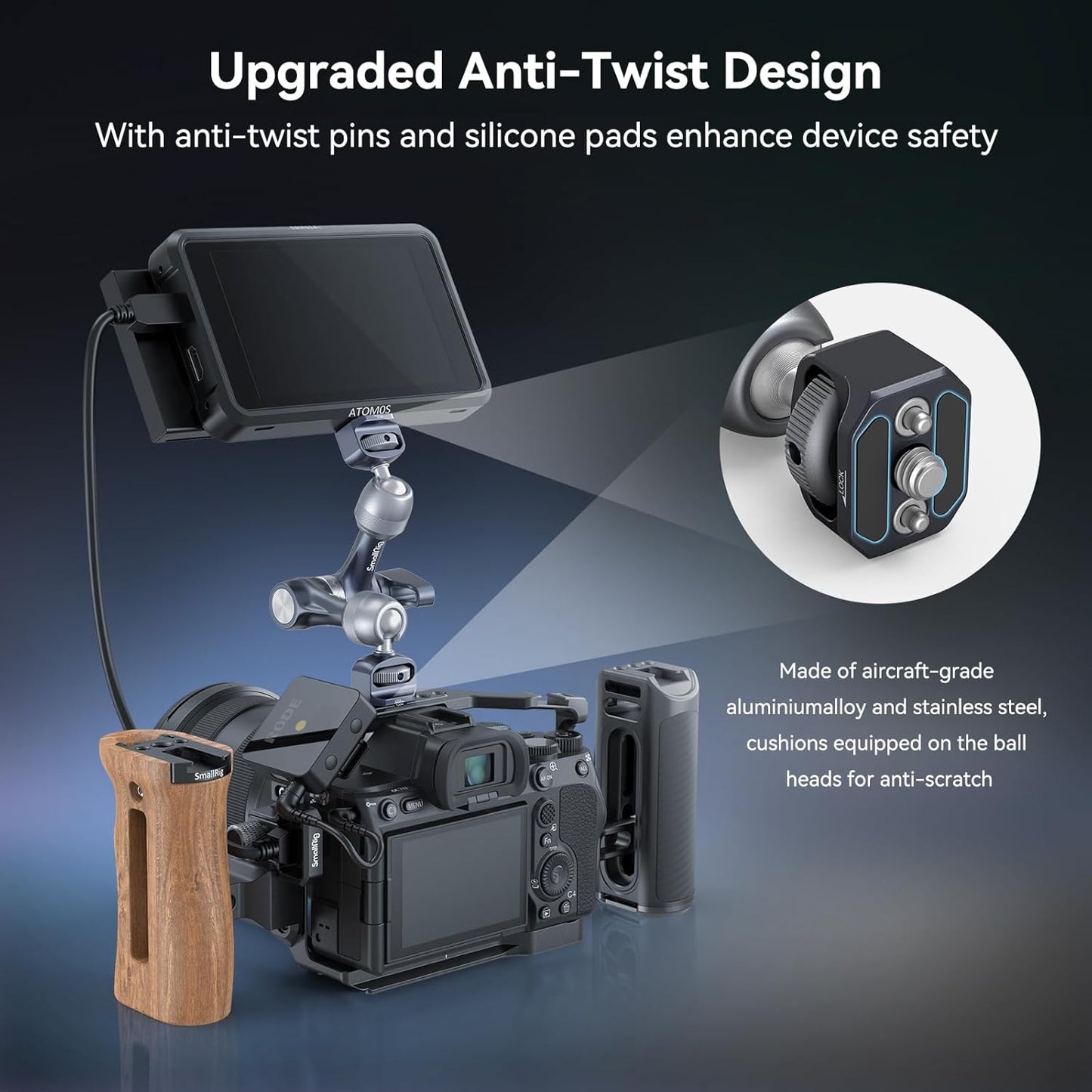 SMALLRIG 7" Rosette Magic Arm, Camera Monitor Mount, Articulating Arm with 1/4"-20 Screws and Anti-Twist Pins, Max Load Capacity 3.5kg Friction Arm, for Cameras, Monitors, LED Lights and Phones