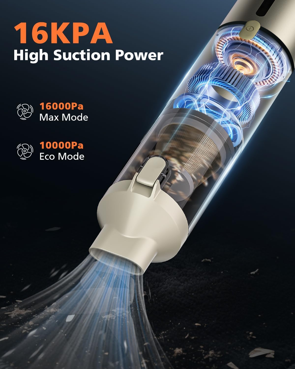 Car Vacuum Portable with 16000Pa Powerful Suction, Handheld Vacuum Cordless Rechargeable Blow & Suction 4 in 1, Small Vacuum Cleaner for Car, Outdoor, Home, Office (Gold Renew)