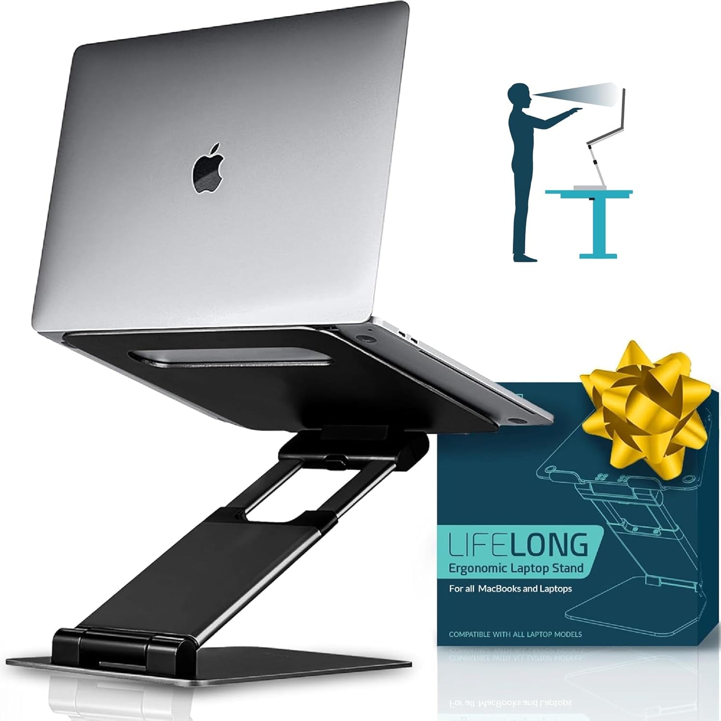 Ergonomic Adjustable Laptop Riser - Fits 10-17 Inch Laptops & MacBooks - Portable Desk Stand
