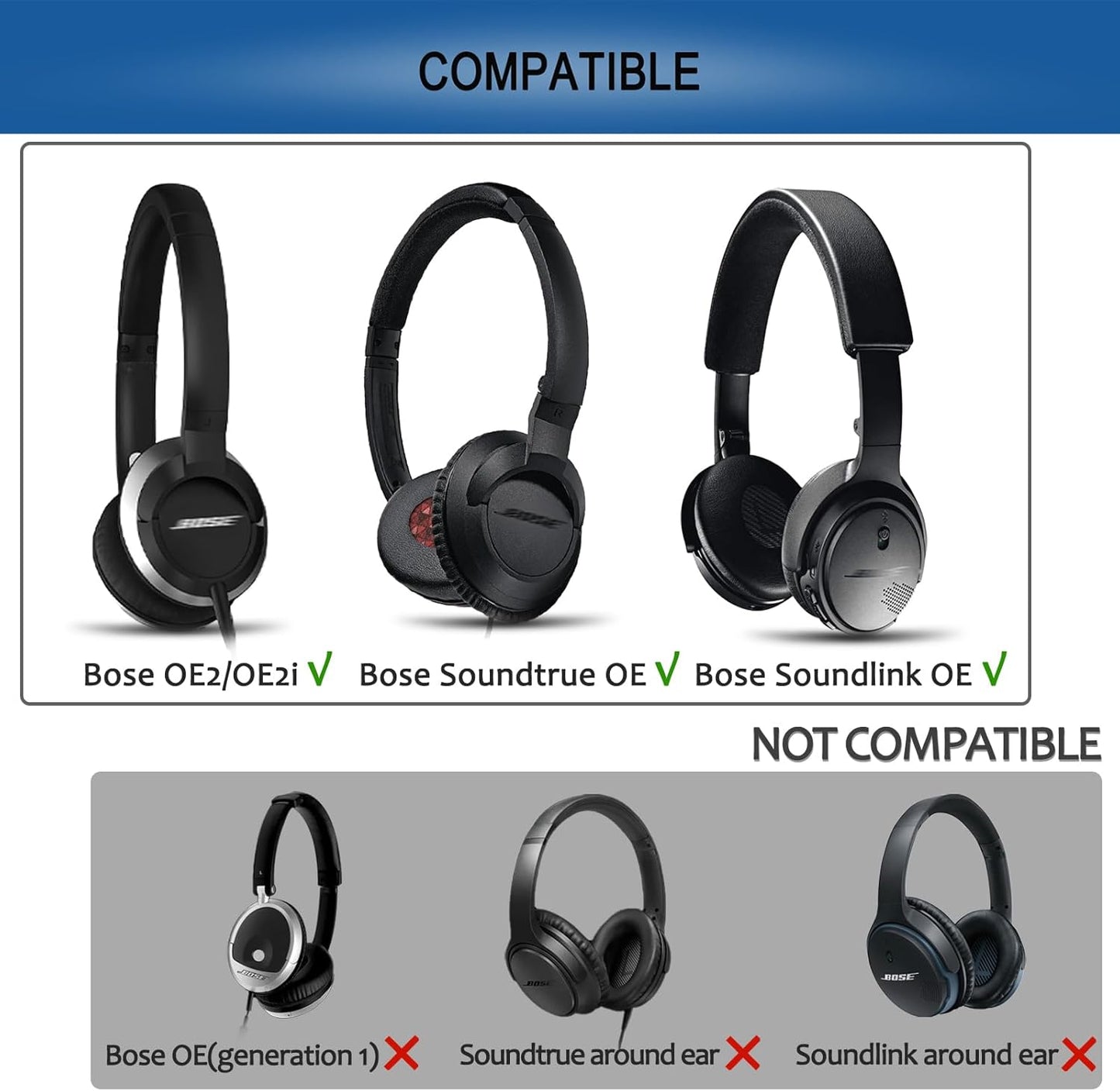 Ear Pads Replacement for Bose On-Ear 2 Headphones, GVOEARS Ear Cushion Pad for Bose OE2 / OE2i / SoundTrue/SoundLink OE Wireless Headphones, Durable & Longer Lasting (Black Pad)