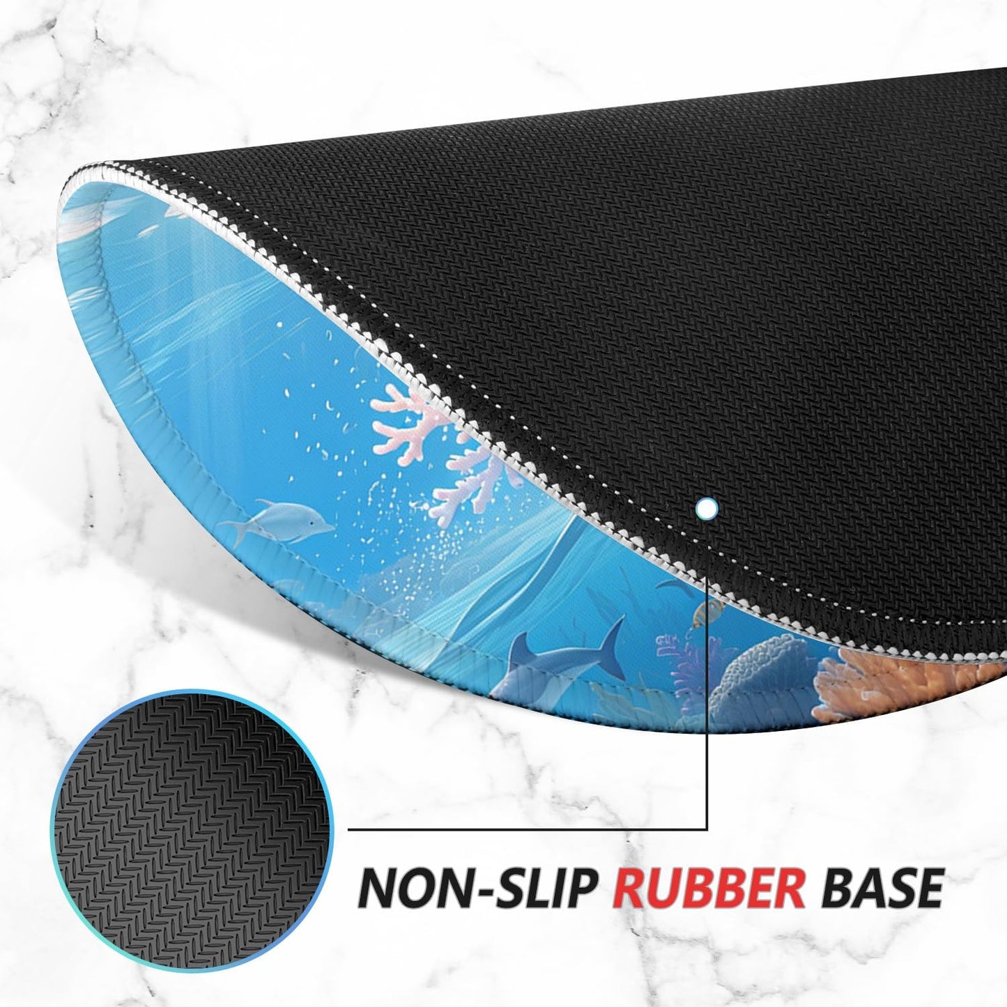 ITNRSIIET Mouse Pad Non-Slip Rubber Base Smooth Surface Stitched Edges Waterproof Durable Compatible with All Mice for Office & Gaming, Desk Accessory, Diameter 8.7 inch, Ocean