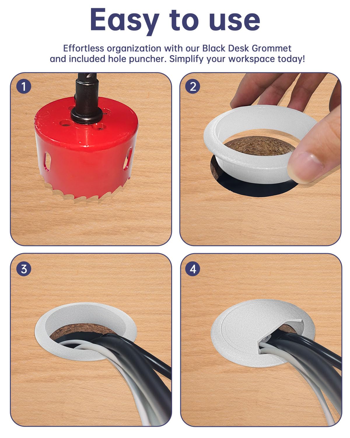 Desk Grommet 3-1/8 inch (80mm) 8 Pieces - White Desk Cable Grommet Desk Cable Hole Covers with Hole Saw for TV, Office, Wires Through Countertop and Home Table
