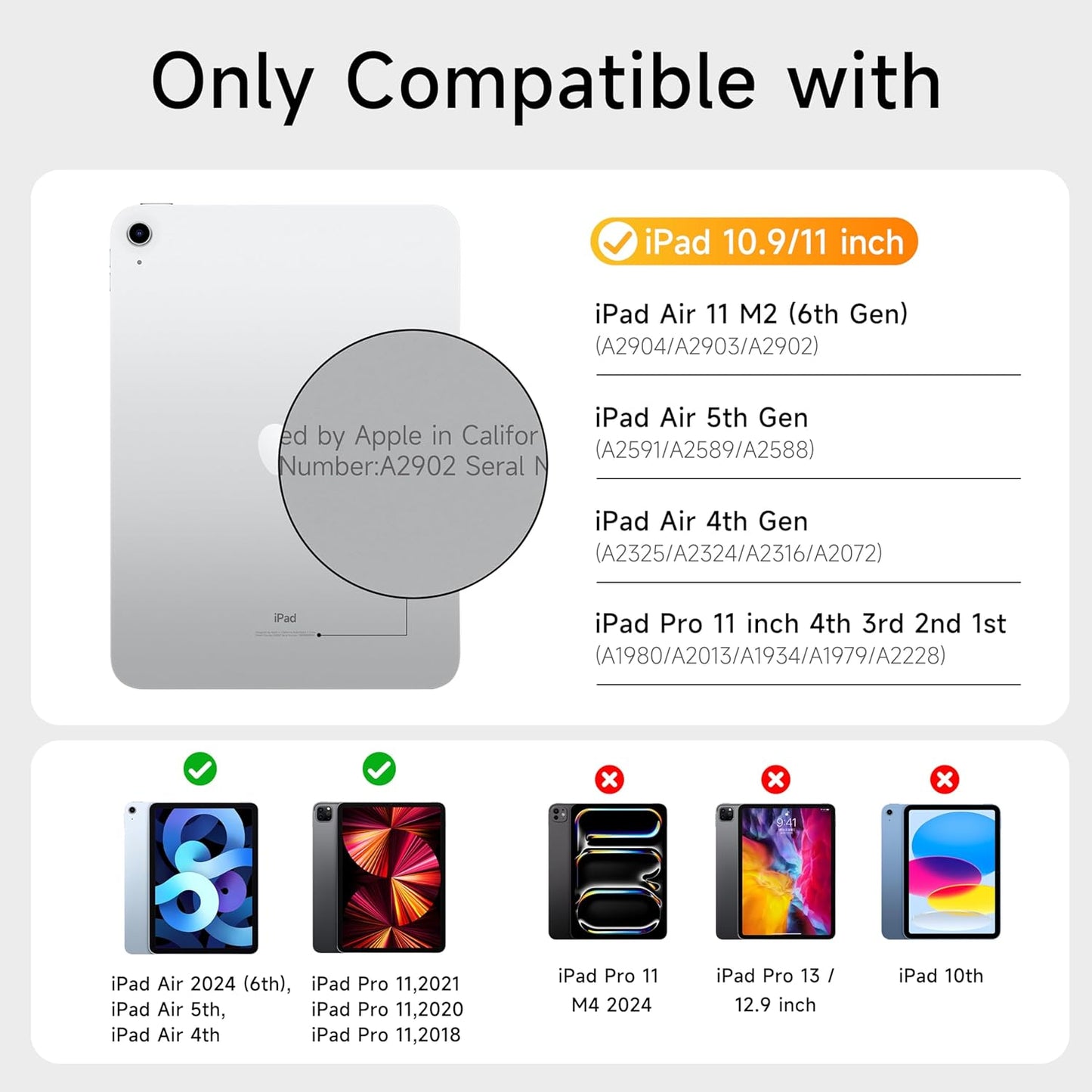 HOU iPad Air 11 Case with Keyboard (M3 2025, M2 2024) Detachable Rotatable Magnetic Full Protection Case, 7-Color Backlight, Touchpad, Elastic Pen Holder for iPad Pro 11 (4th-1st) & Air (5/4th)–White