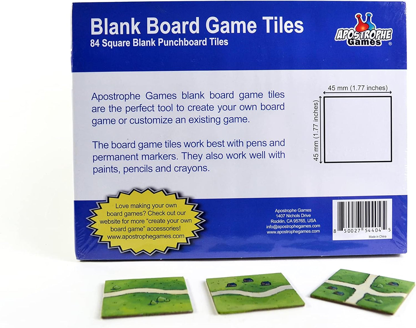 Apostrophe Games Square Board Game Tiles – 84Pcs Large Game Board Pieces Blank Game Board Chits, Same Size as Carcassonne– Create Your Own Custom Tiles