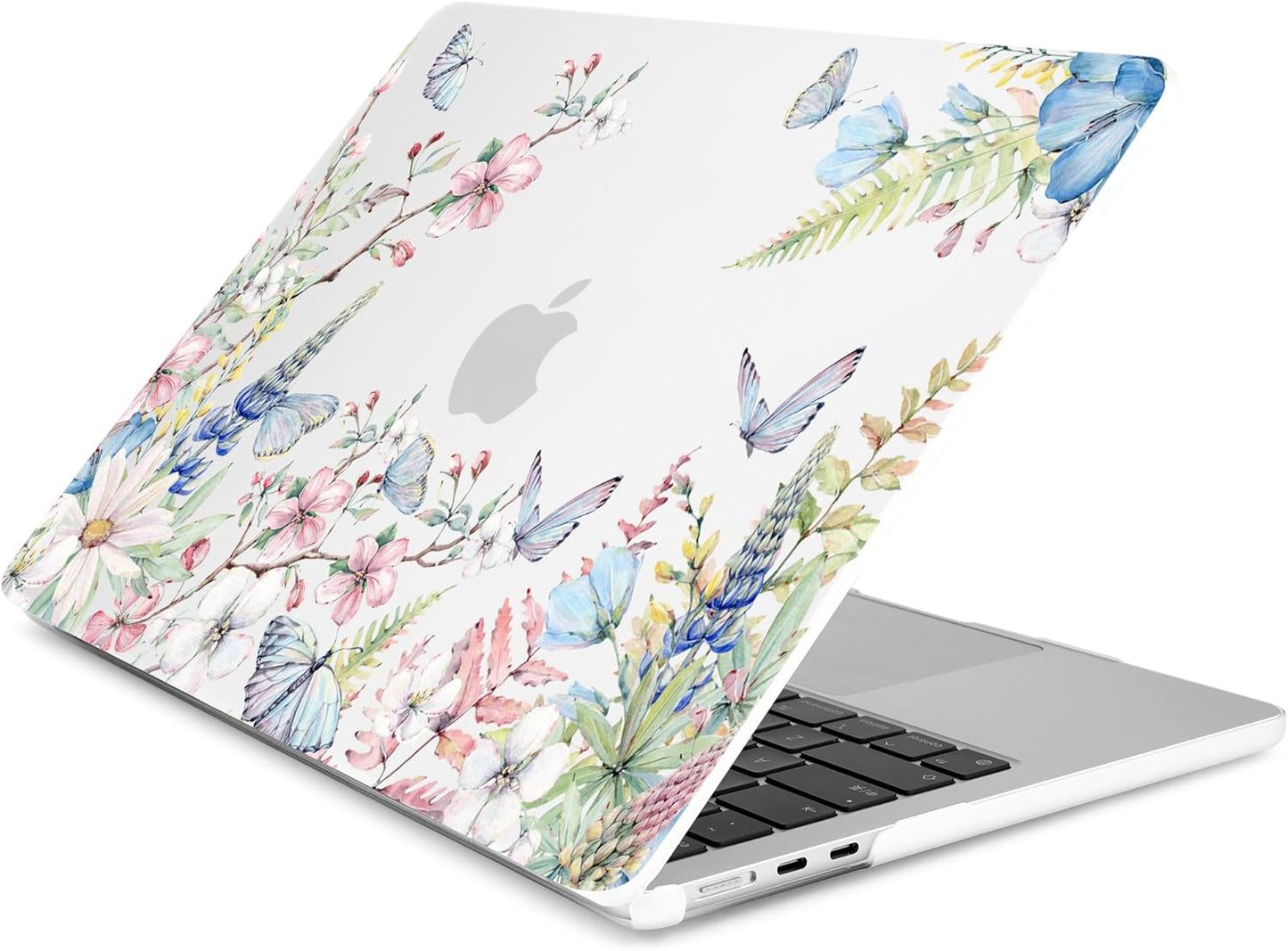 Batianda Premium Case for New MacBook Air 15 inch 2025 M4 2024 2023 with M3 M2 Chip, Designed Protective Plastic Hardshell & Keyboard Cover & Screen Protector, Butterfly and Flower