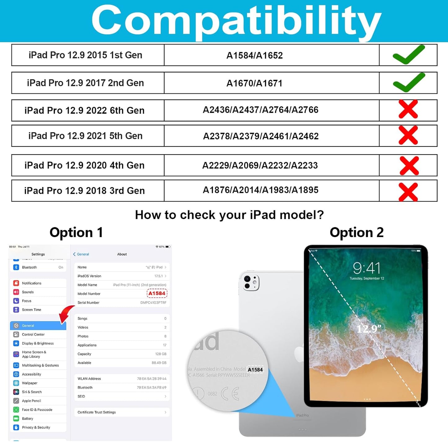 Case for iPad Pro 12.9 2nd Generation 2017& 2015 1st Generation, Heavy Duty TPU Protective Cover with Screen Protector- 360° Rotatable Stand + Handle Hand & Shoulder Strap + Pencil Holder- Blue