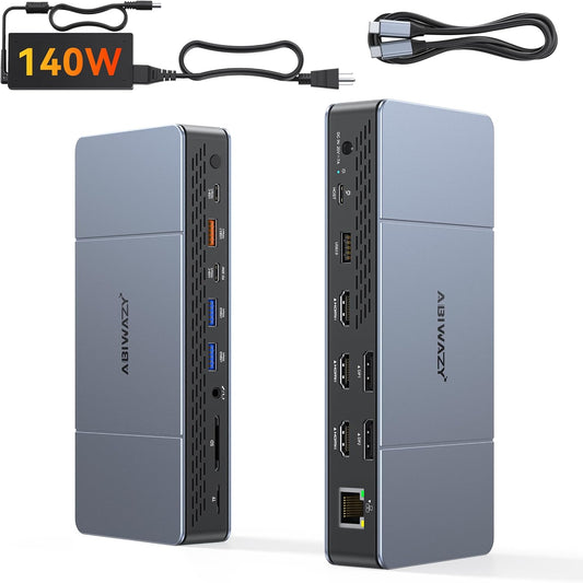 Displaylink Docking Station Triple 4K HDMI Monitors for MacBook M1 M2 M3 M4/Windows Laptop,Displaylink Dock with 140W PD Adapter, 3 HDMI,2 DisplayPort,10Gbps USB-C/A Ports, Ethernet, Audio,SD/TF Card