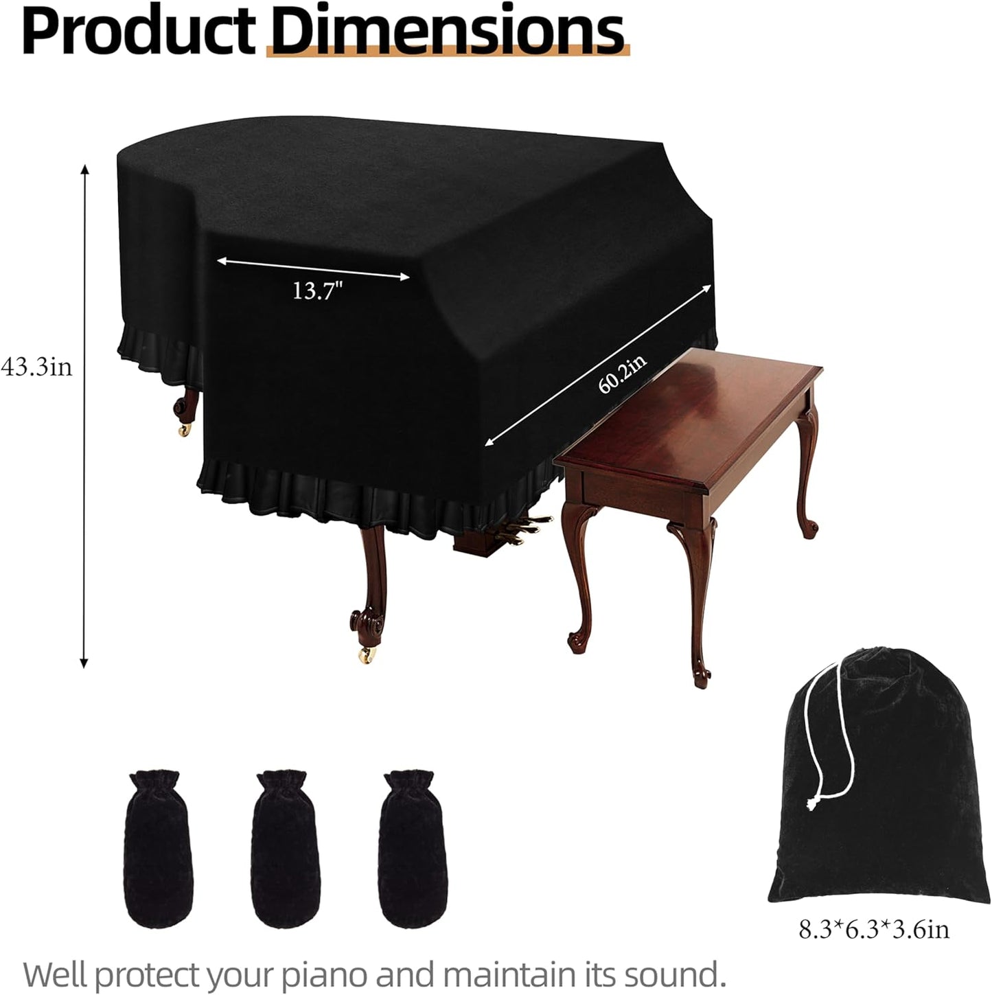 Grand Piano Keyboard Dust Cover, Music Stretchy Dirt Proof Keyboard Cover With Durable Elastic & Cord Lock Must Have Piano Accessories