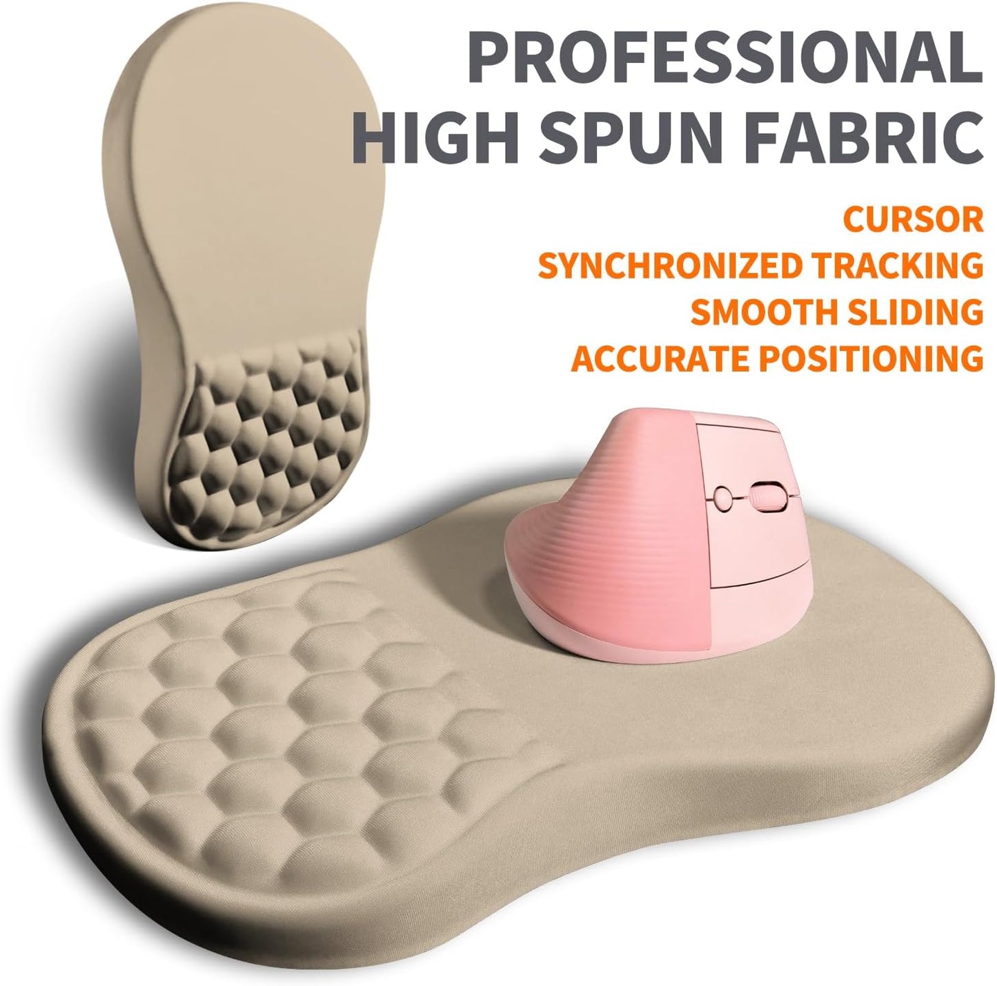 Ergonomic Joint Wrist Support Mouse Pad with Memory Foam Cushion Massage Bump, Carpal Tunnel Pain Relief Mousepad Slope Design for Wrist Rest, 11.8x7.9 in, Apricot