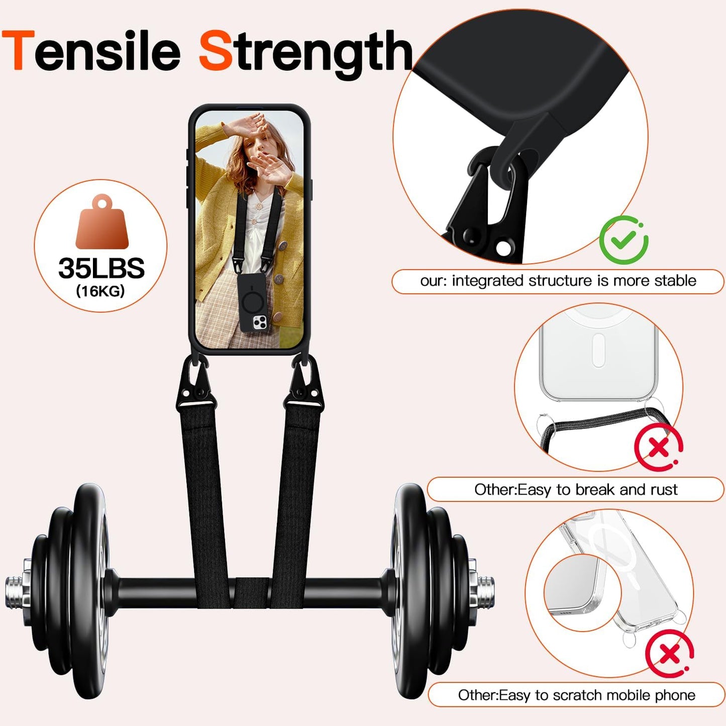 for iPhone 16 Pro Case with Lanyard [Compatible with MagSafe], Crossbody Phone Case with Neck Strap Adjustable, Magnetic Phone Cover for iPhone 16 Pro 6.3'' Black