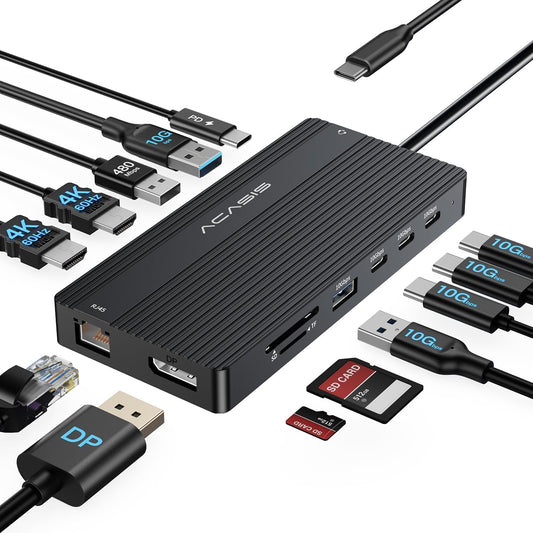 USB C Docking Station Dual Monitor, 14 in 1 USB C Hub, Adapter with 2 HDMI+DP(4K60Hz), Ethernet, 3 USBC 10G,100W PD, SD/TF, Audio, Laptop Docking Station for Dell/HP/Lenovo/ThinkPad/Surface (Black)