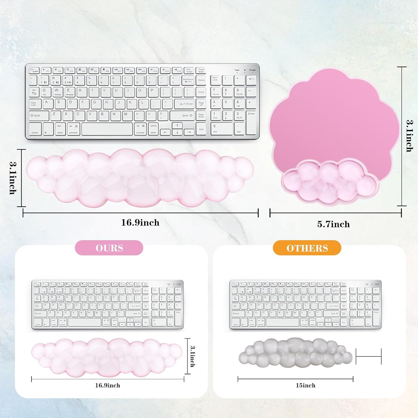 Gel Cloud Keyboard and Mouse Wrist Rest, Cute Wrist Support and Arm Support Rest for Typing Pain Relief，Suitable for Office/Computer/Laptop/Gaming Set-Pink