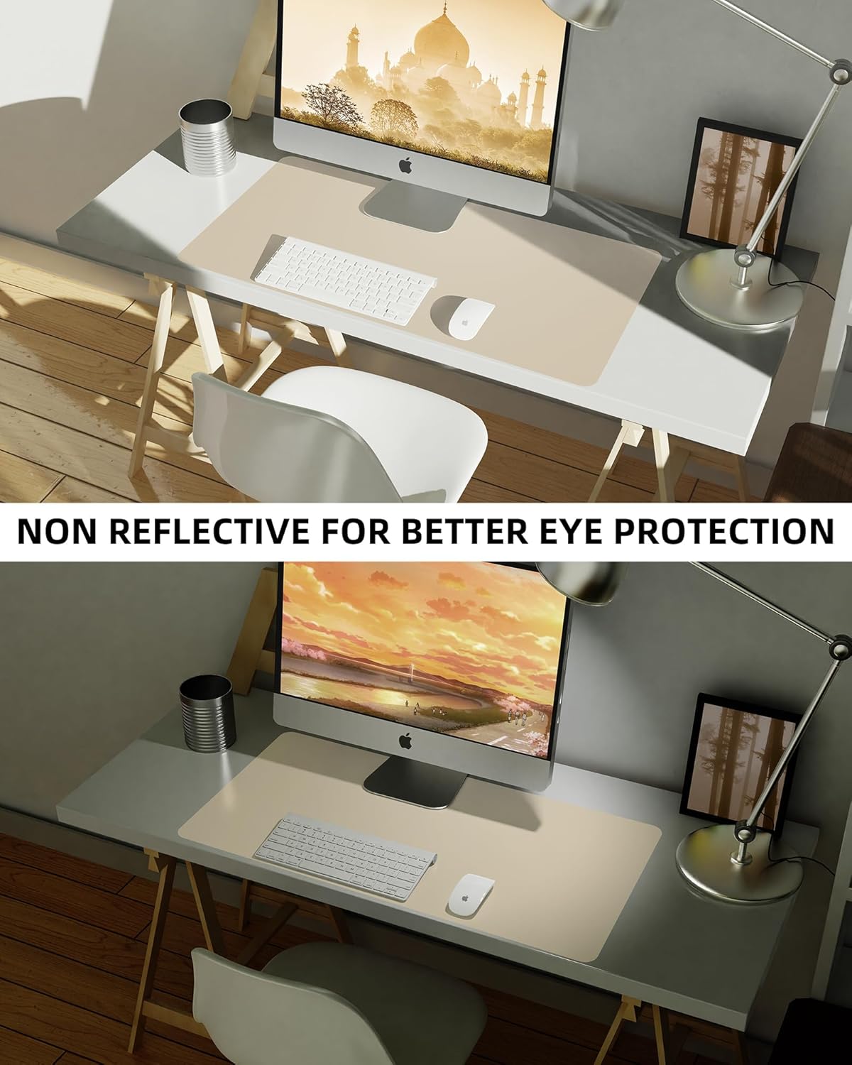 AFIING Leather Desk Pad Protector, Mouse Pad, Office Desk Mat, Non-Slip PU Leather Desk Blotter, Large Desk Mat, Waterproof Keyboard Mat for Office/Home/Decor (Beige, 48" x 17")