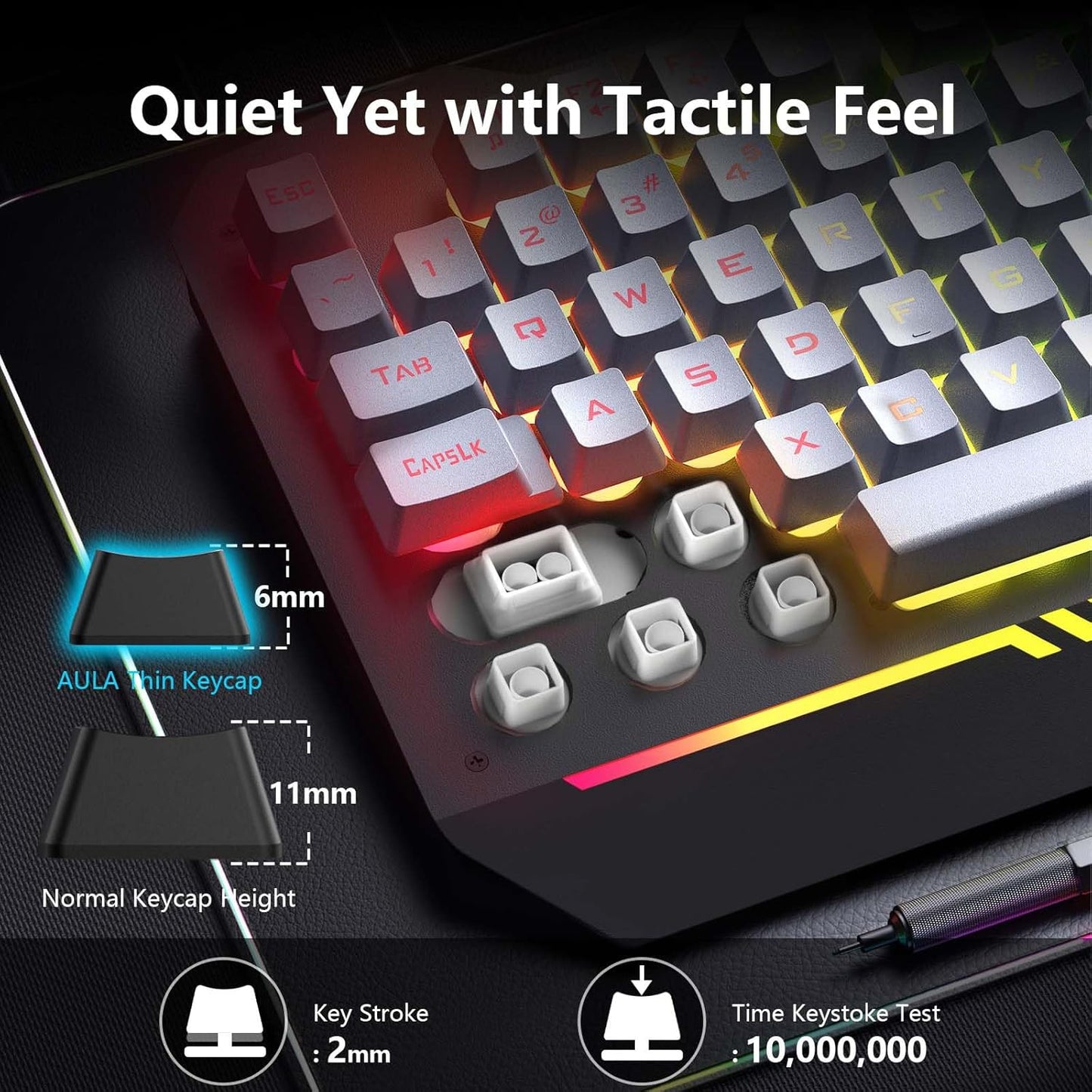 AULA T102 104 Keys Gaming Keyboard and Mouse Combo with RGB Backlit, All-Metal Panel Waterproof Light Up Quiet Computer Keyboard, USB Wired for MAC Xbox PC Gamers