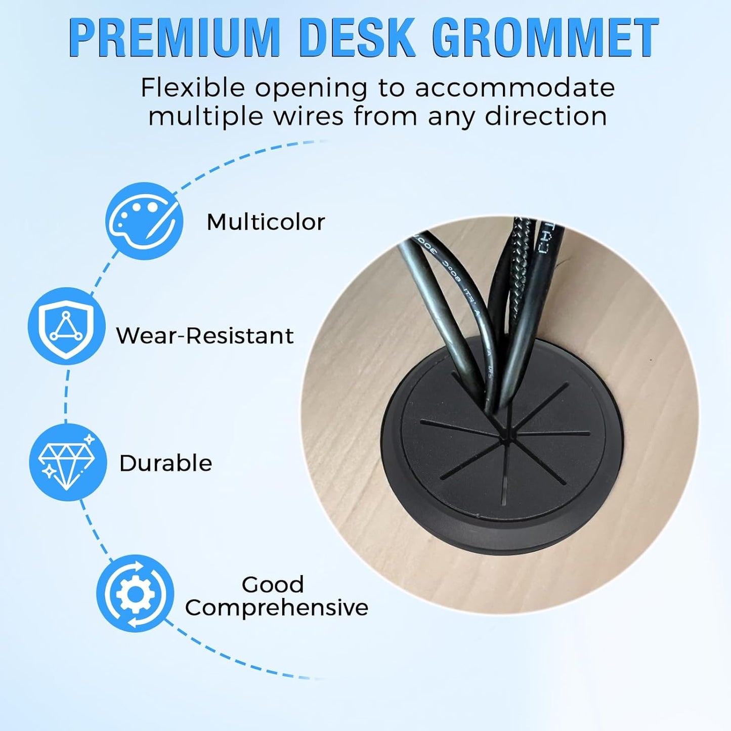 Desk Grommet 2" (50 mm), Desk Hole Cover for Cables White and Black, Cable Grommet ABS Plastic, Desk Hole Grommet for Office and Home Table Cable, Flexible Cable Cord Organizer-4 Pcs