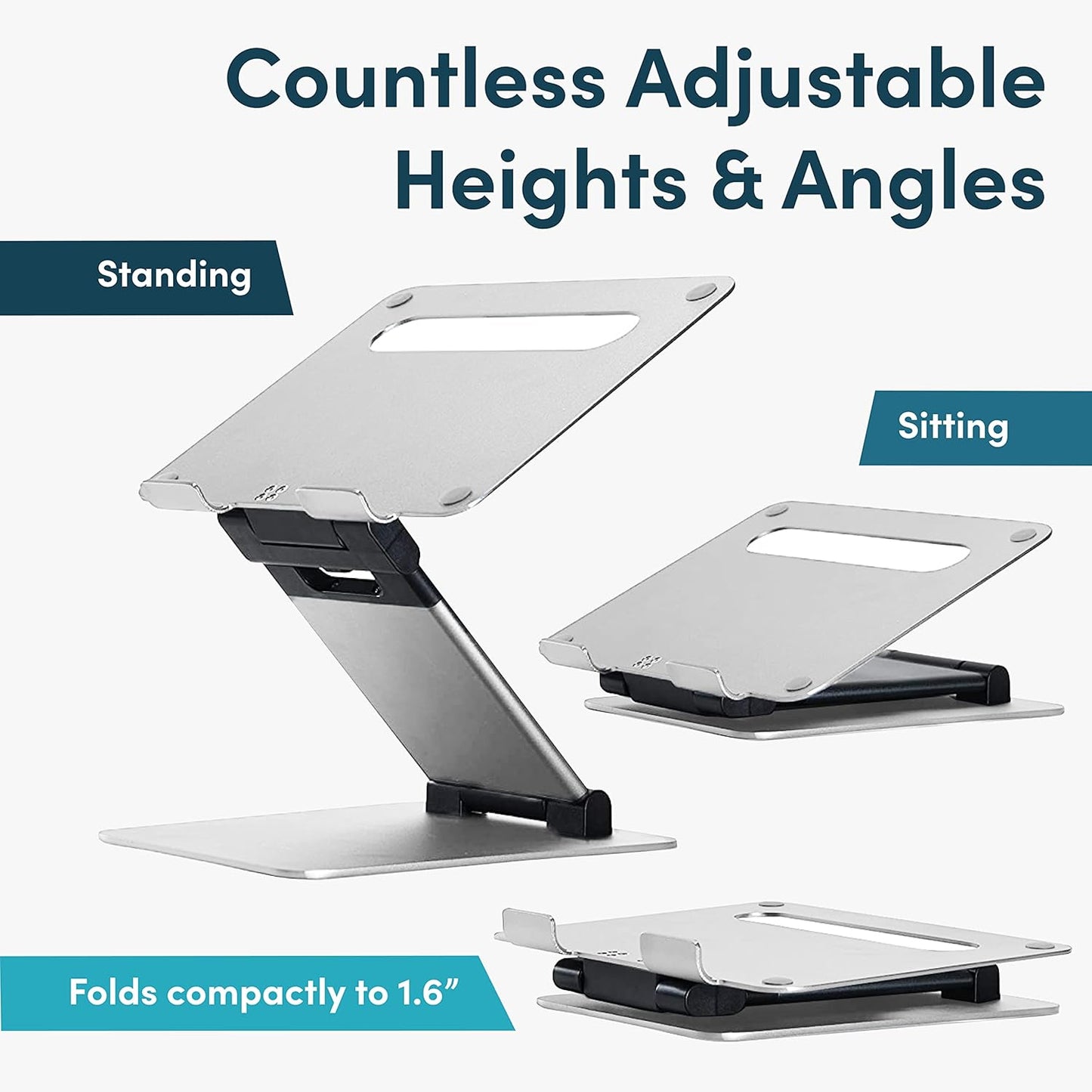 Laptop Stand for Desk, Ergonomic Sit to Stand Laptop Holder Convertor, Adjustable Height from 2.1" to 13.8", Supports up to 22lbs, Compatible with MacBook, All Laptops Tablets 11-17" - Silver