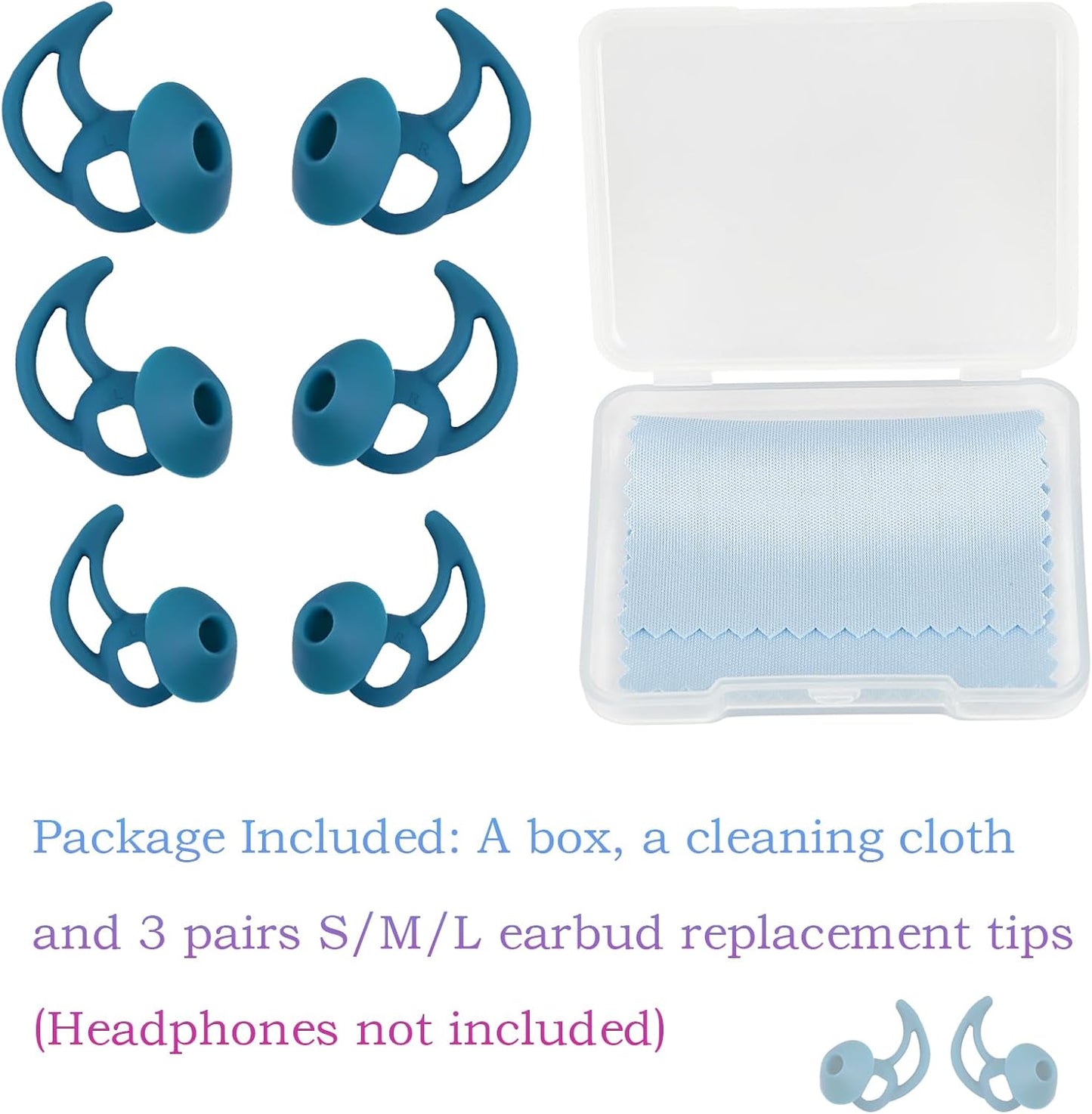 Ear Bud Pads Replacement Ear Tips Silicone Earbud Tips Compatible with Bose Quietcomfort and Sport Headphone Rubber Tips Earbud Covers Eartips 3 Pairs S M L Blue
