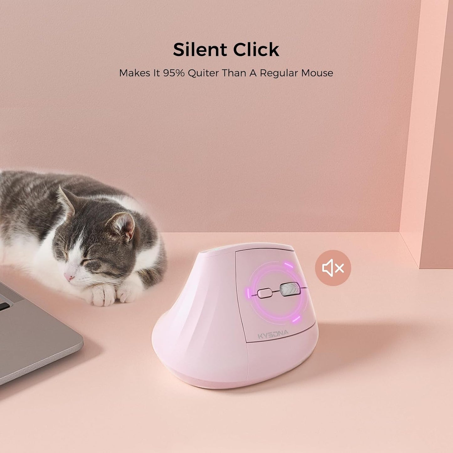 57° Ergonomic Wireless Tower Mouse, Vertical Quiet Ergo Mouse, Bluetooth(BT5.0,BT3.0)&2.4G, (800/1200/2400/2400/4000), 7 Buttons for Windows, macOS, iPadOS, Laptop, PC, Pink