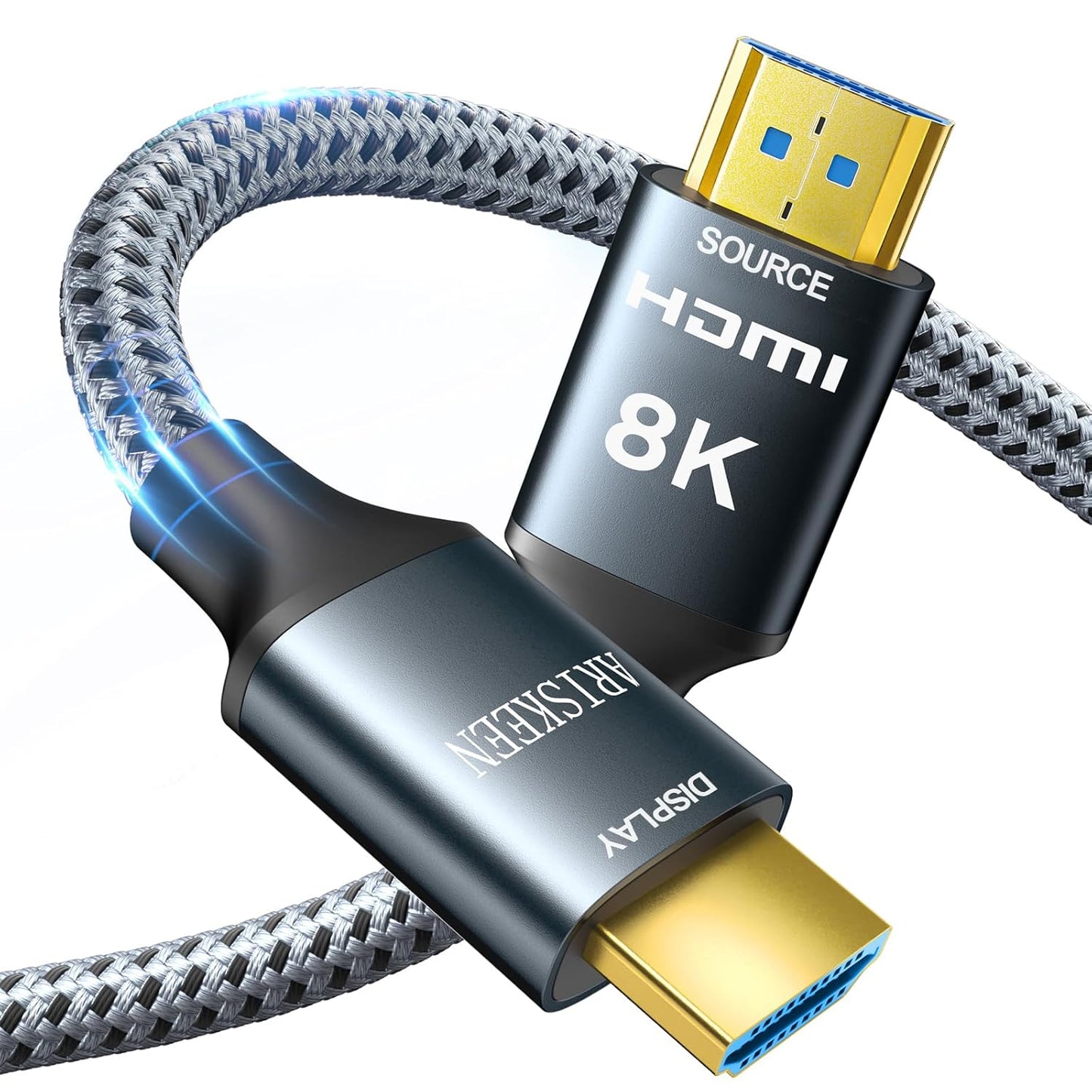 ARISKEEN 8K HDMI Cable 75FT, 48Gbps High Speed Fiber Optic HDMI 2.1 Cable, 8K 60Hz, 4K 120Hz Support for HDR 10, HDCP 2.2 2.3, Unidirectional Braided HDMI Cord Compatible with Laptop/HDTV - 75 Feet