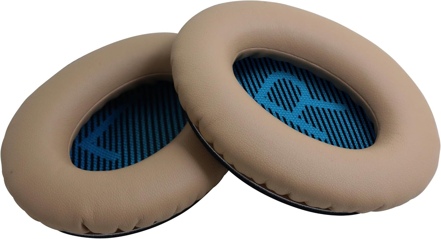 Ear Pads for Bose Quiet Comfort 35 Soft Protein Leather Replacement Earpads Ear Cushions Ear Pad for Bose QC 45/35 / 25/15 QC2 / Ae2 / Ae2i / Ae2W / Sound Link/Sound True (QC35-Khaki&Blue)