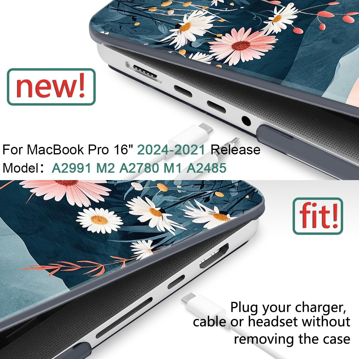 DONGKE for M4 MacBook Pro 16 Inch Case 2024 2023 2021 A3403 A3186 M3 A2991 M2 A2780 M1 A2485 Pro/Max Chip, Plastic Hard Shell Case & Keyboard Cover for Mac Pro 16 with Touch ID, Sun & Daisies