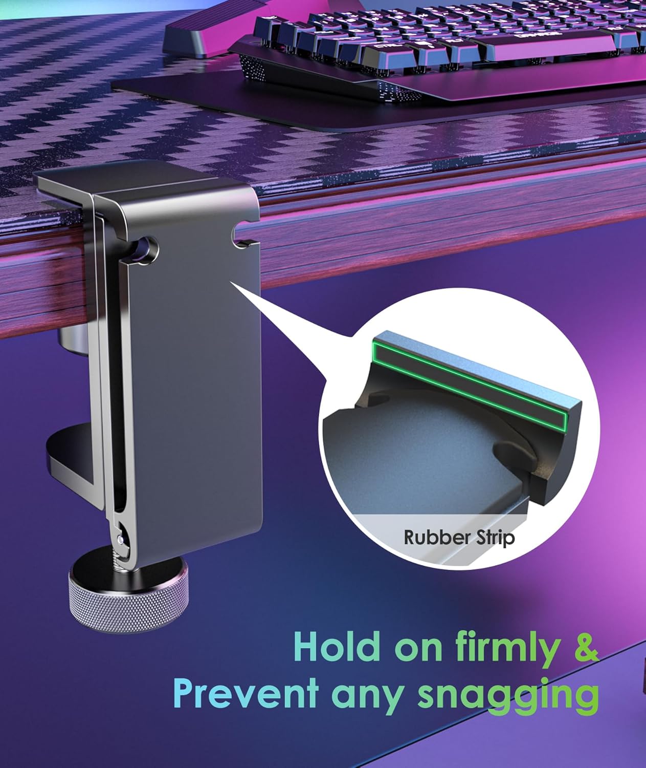 6amLifestyle Foldable All Aluminum Headphone Hook Holder for Desk, Under Desk Headphone Hanger Stand with Cable Organizer, Headset Holder Clamp for PC Gaming Headsets, Bag Hooks, Desk Accessories