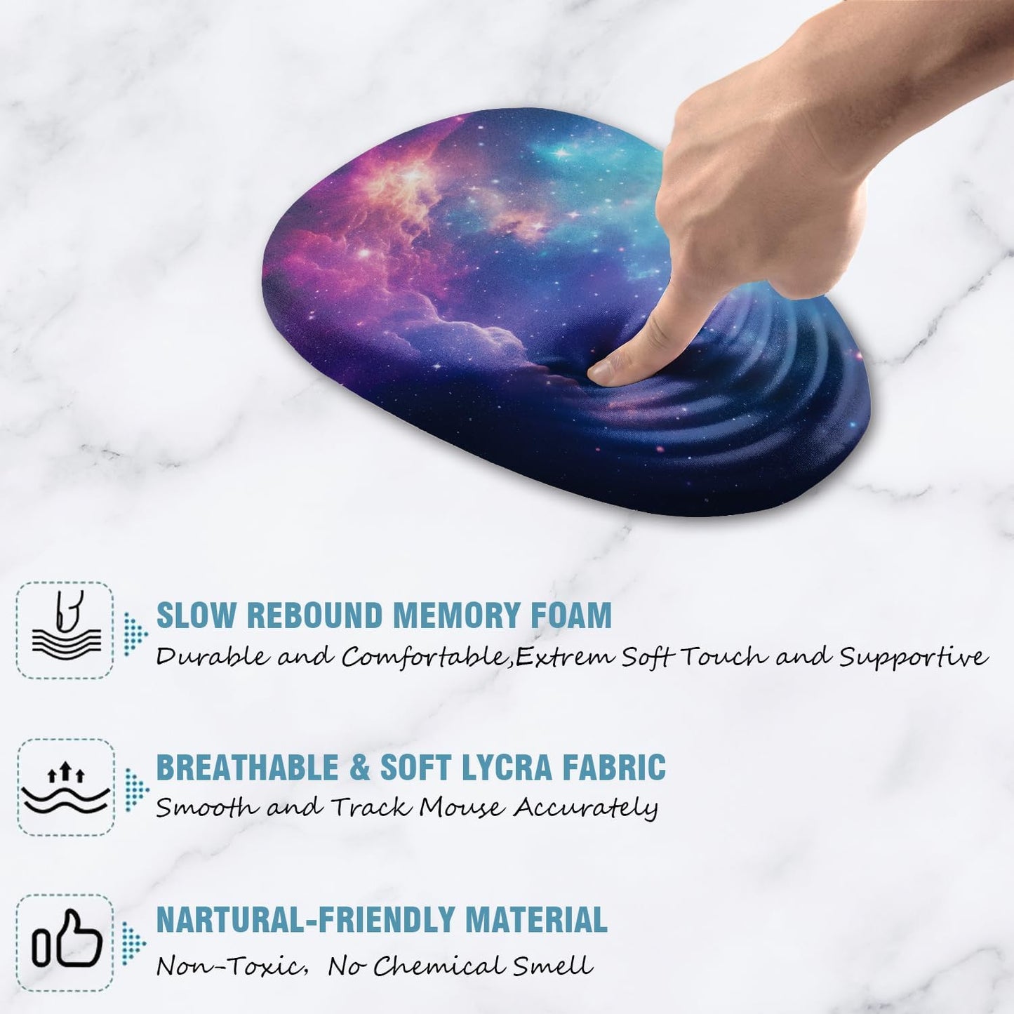 Ergonomic Mouse Pad Wrist Support, Mouse Pad with Wrist Rest, Entire Memory Foam & Non-Slip PU Base MousePads with Stepped-Wedge Design for Pain Relief, Desk, Office, Home, Galaxy