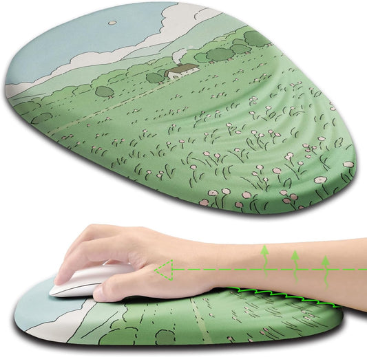 Ergonomic Mouse Pad Wrist Support, Mouse Pad with Wrist Rest, Memory Foam Massage Design & Non-Slip PU Base MousePads for Pain Relief, Desk, Office, Home, Kawaii Japanese Anime