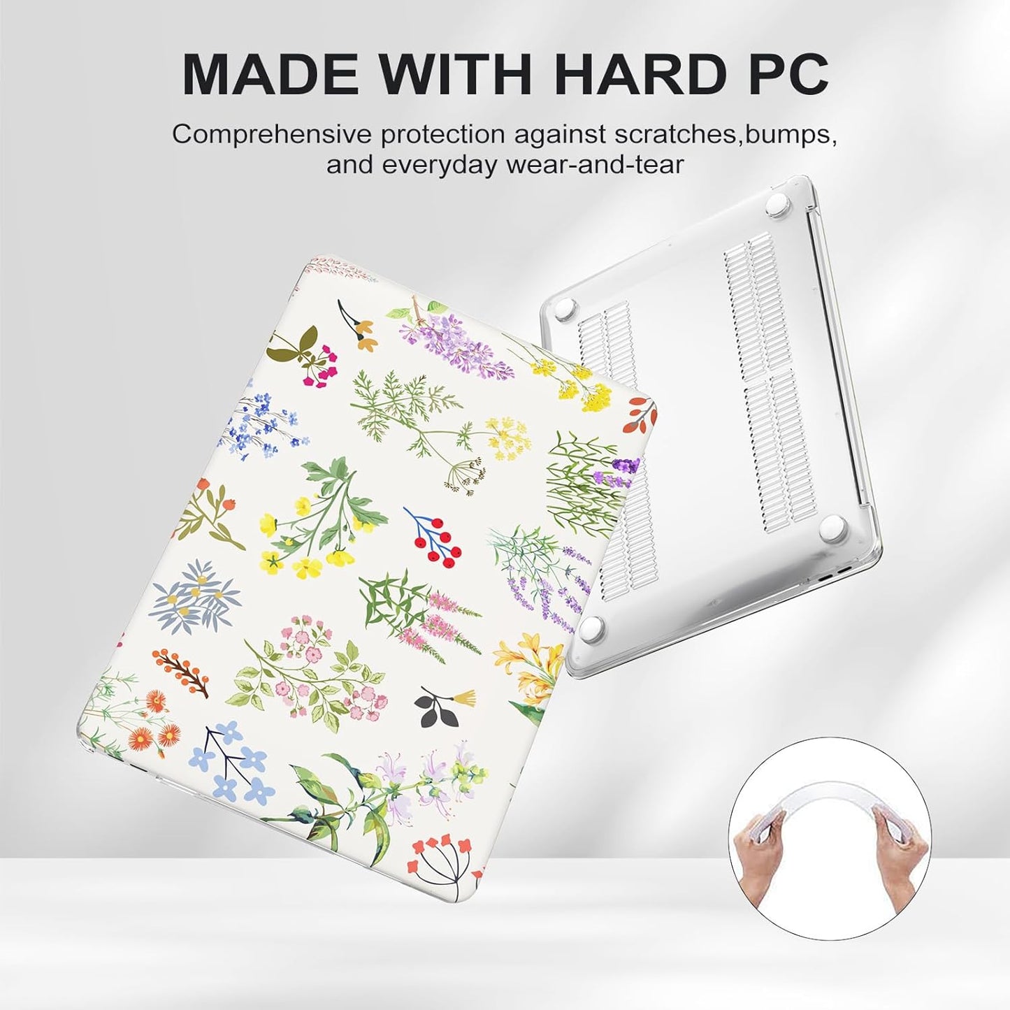 iCasso Compatible with MacBook Air 13 inch Case 2020-2018 Release M1 A2337 A2179 A1932, Elegant Floral Protective Hard Shell Case +Keyboard Cover + Screen Protector（White）