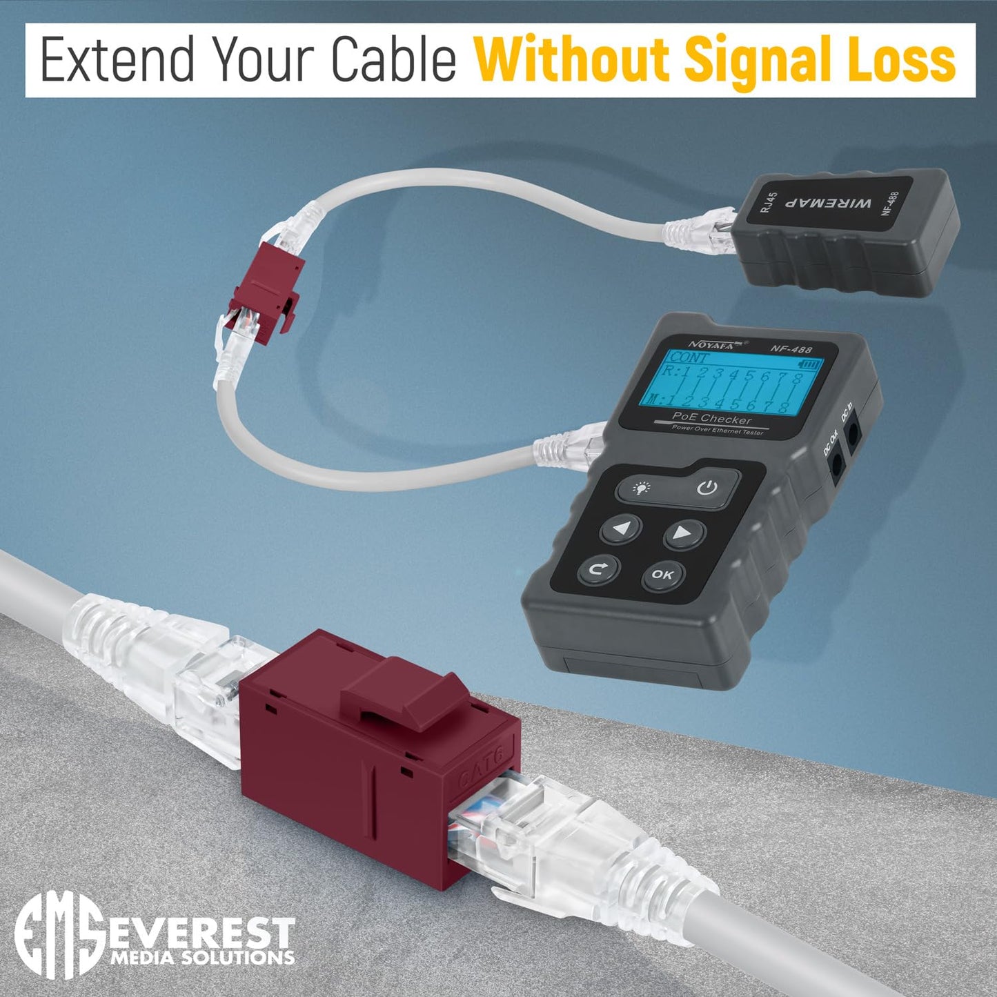 Everest Cat6 RJ45 Keystone Coupler (12-Pack) in Red - RJ45 Coupler - Cat 6 Couplers - Female to Female Cat6 Keystone Jacks - Ethernet Couplers - Ethernet Cable Extender