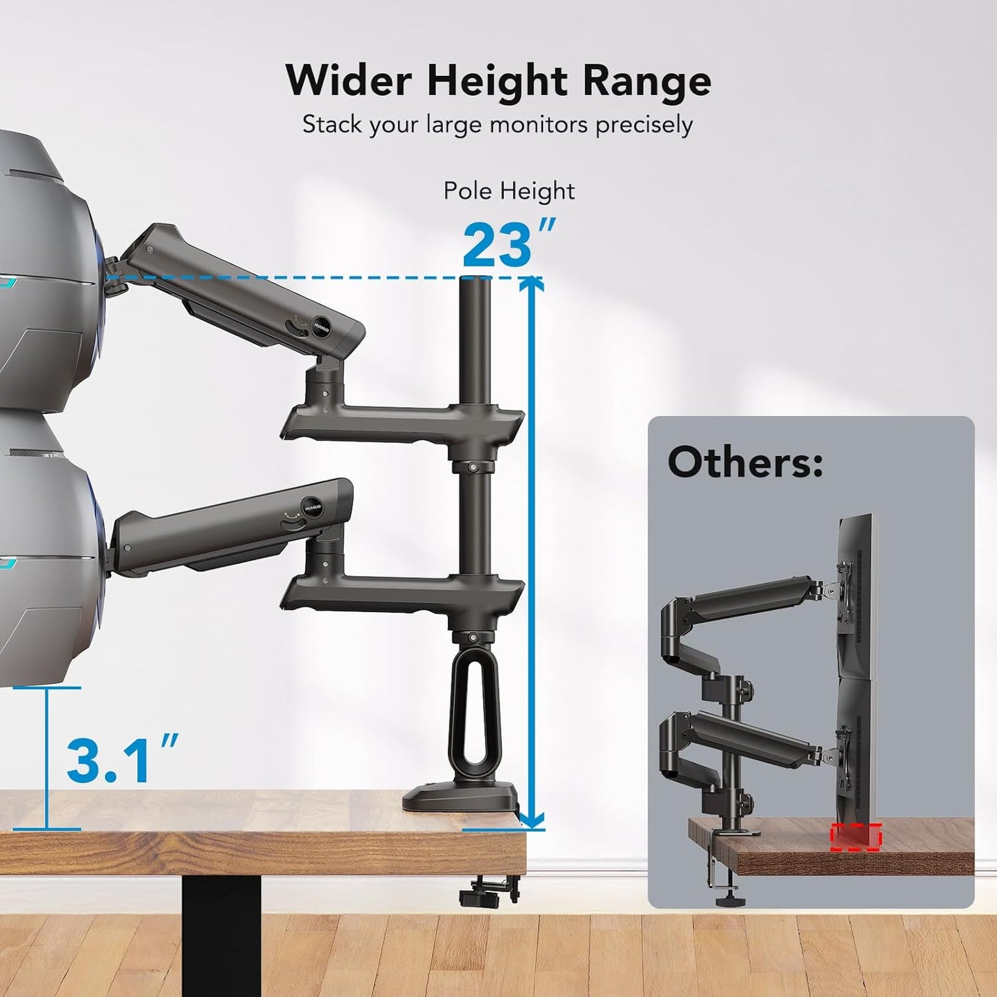 HUANUO Dual Monitor Arm for 13-49" Ultrawide Screens up to 40 lbs, Heavy Duty Aluminum Extra Tall Monitor Desk Mount, Vertical Stacked Fully Adjustable Dual Monitor Mount, Max VESA 100x100