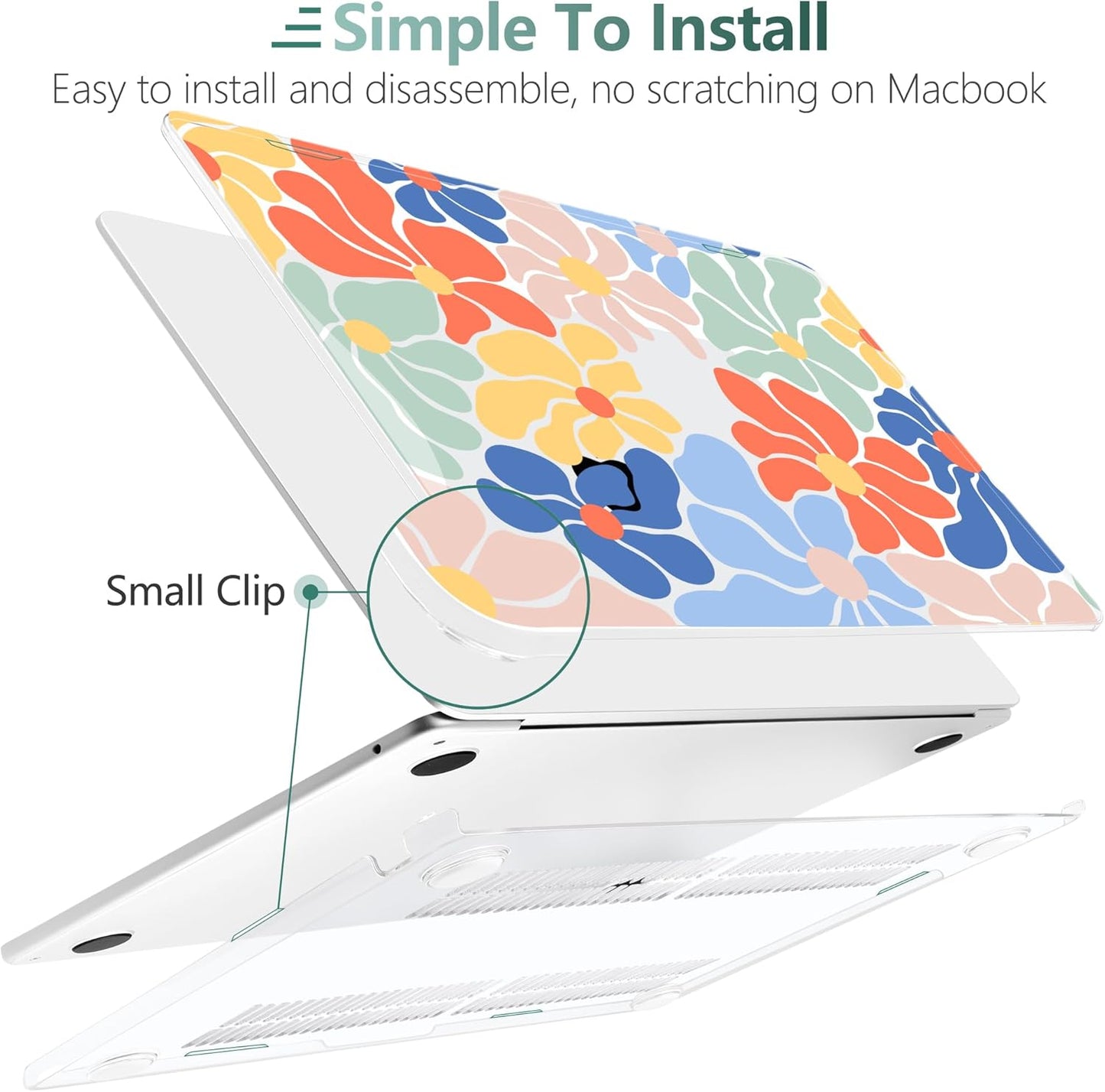 TWOLSKOO Compatible with M4 MacBook Air 15 inch Case 2025-2023 Released Model M4 A3241 M3 A3114 M2 A2941, Plastic Hard Shell & Screen Protector & Keyboard Cover & Type C Adapter, Chamomile Blue